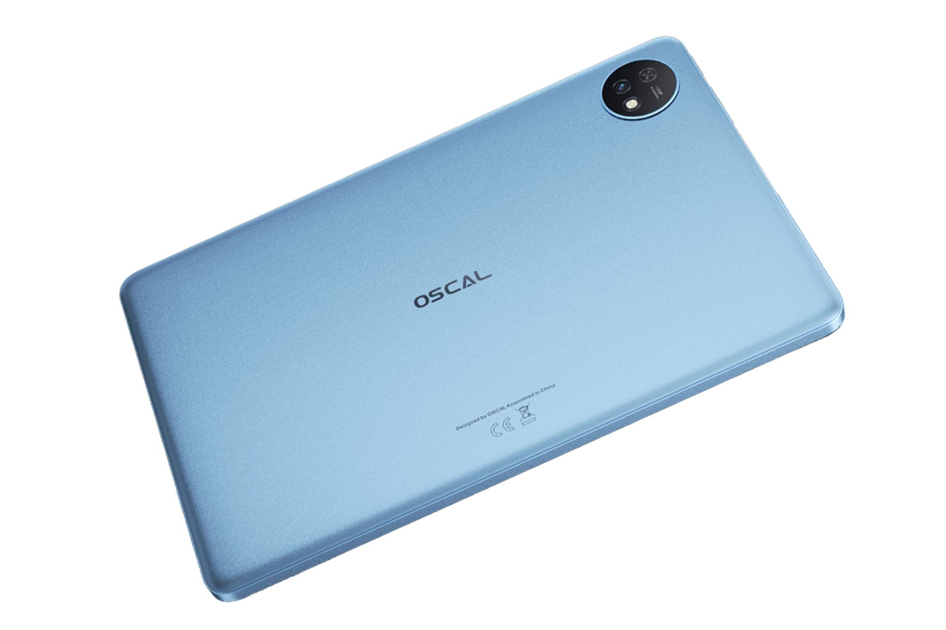 نمای نیمرخ پنل پشت تبلت اسکال پد 7 بلک ویو / Blackview Oscal PAD 7 با نمایش لوگو و دوربین رنگ آبی