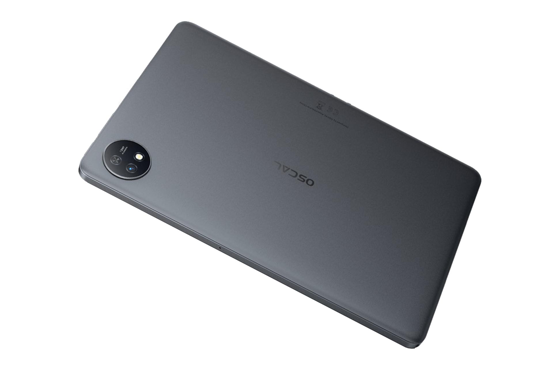 نمای نیمرخ پنل پشت تبلت اسکال پد 7 بلک ویو / Blackview Oscal PAD 7 با نمایش لوگو و دوربین رنگ خاکستری تیره
