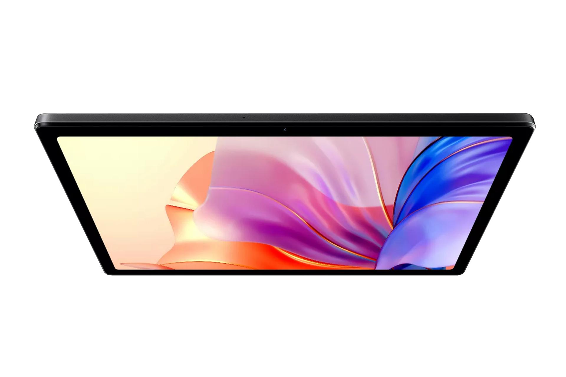 نمای نیمرخ پنل جلوی تبلت اسکال پد 80 WIFI بلک ویو / Blackview Oscal Pad 80 WIFI با نمایشگر روشن و نمایش لبه سمت راست رنگ خاکستری تیره