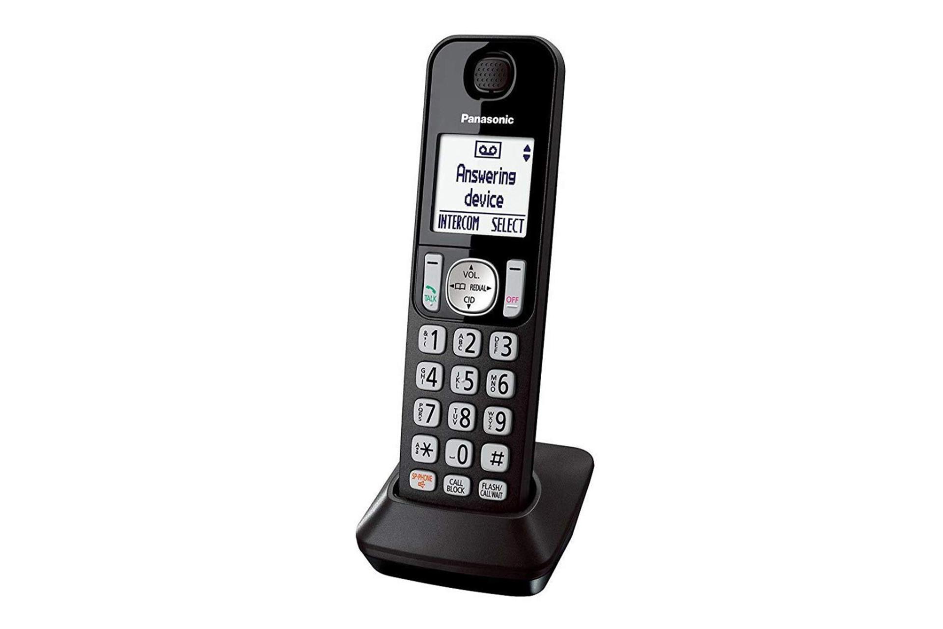 نمای نیمرخ گوشی جداگانه تلفن پاناسونیک KX-TG3752B با نمایش لبه سمت راست گوشی و پایه