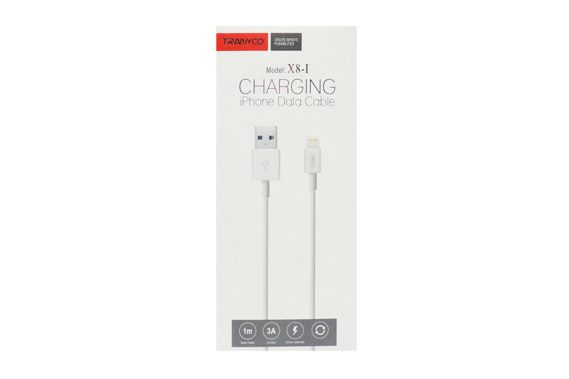 جعبه کابل شارژ USB ترانیو Type-A به Lightning مدل X8-I با طول 1 متر