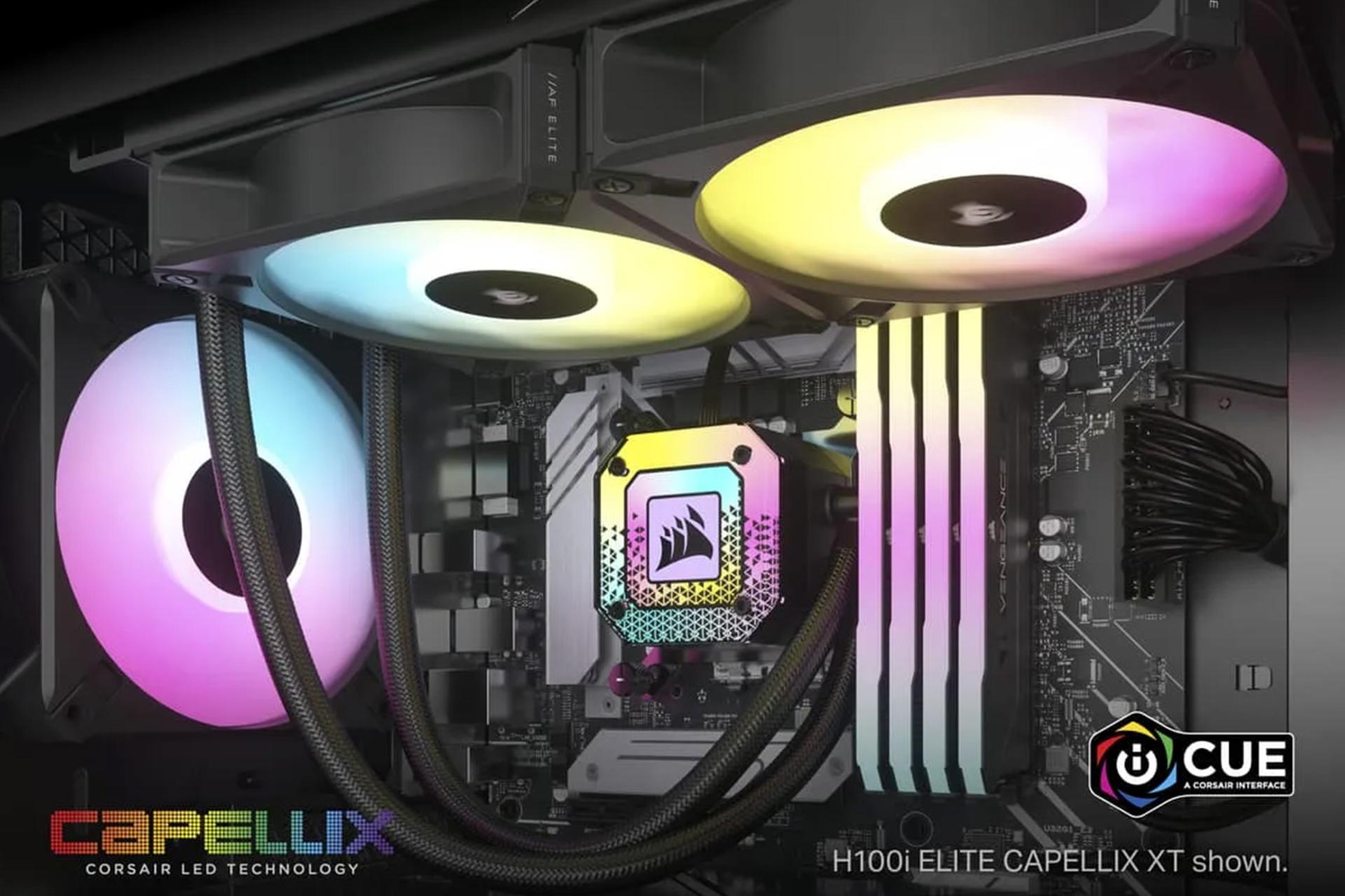 نمای درحال کار خنک کننده مایع کورسیر Corsair iCUE H115i ELITE CAPELLIX XT