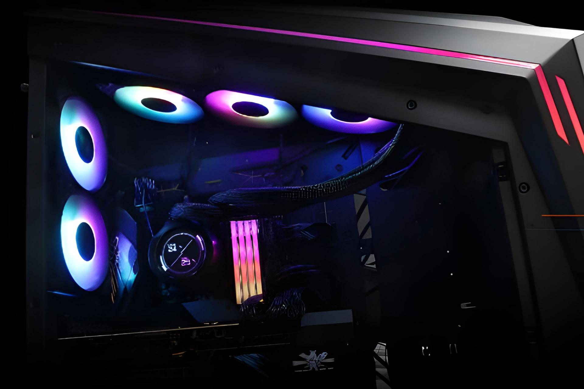 نمای نصب شده و درحال کار خنک کننده مایع گیگابایت GIGABYTE AORUS WATERFORCE 360