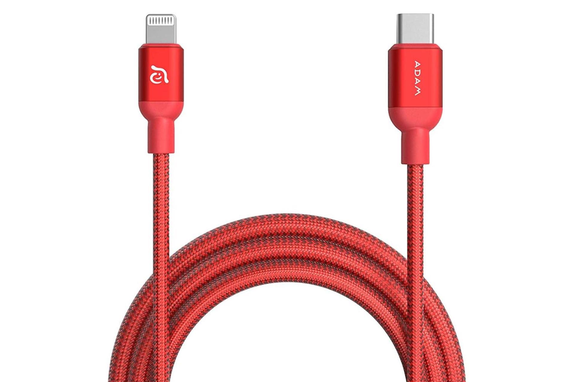 کابل شارژ USB آدام المنتس Type-C به Lightning مدل PeAk II C120B با طول 1.2 متر رنگ قرمز