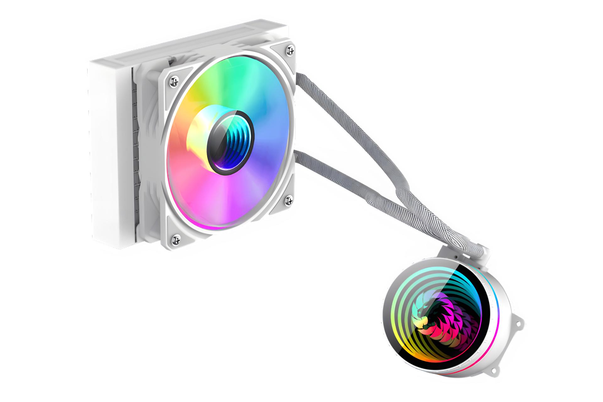 نمای کناری خنک کننده مایع گیم مکس GAMEMAX ICEBURG 120 Infinity White