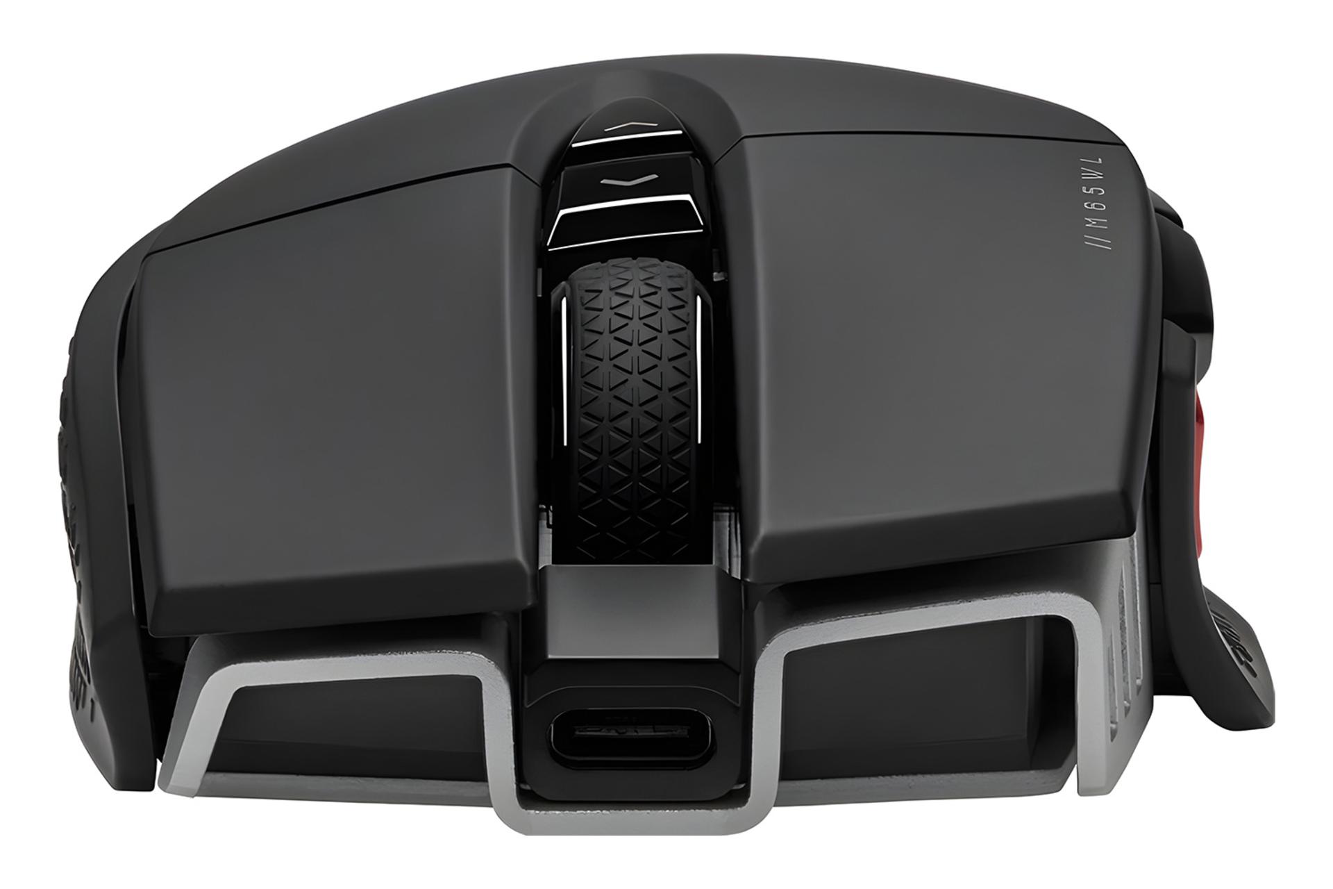 نمای جلو و درگاه اتصال کابل ماوس کورسیر Corsair M65 RGB ULTRA WIRELESS