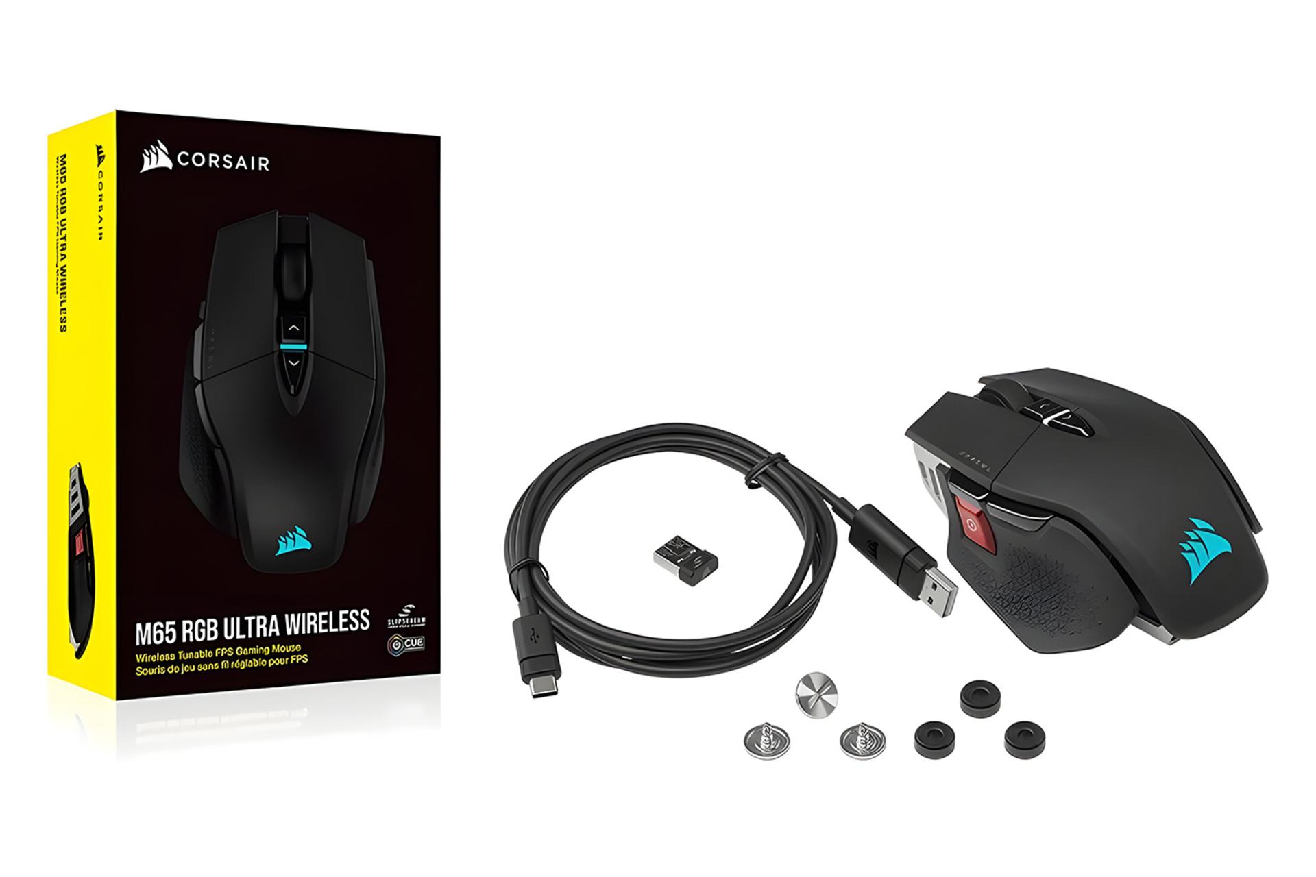 ماوس کورسیر Corsair M65 RGB ULTRA WIRELESS با جعبه و اقلام همراه