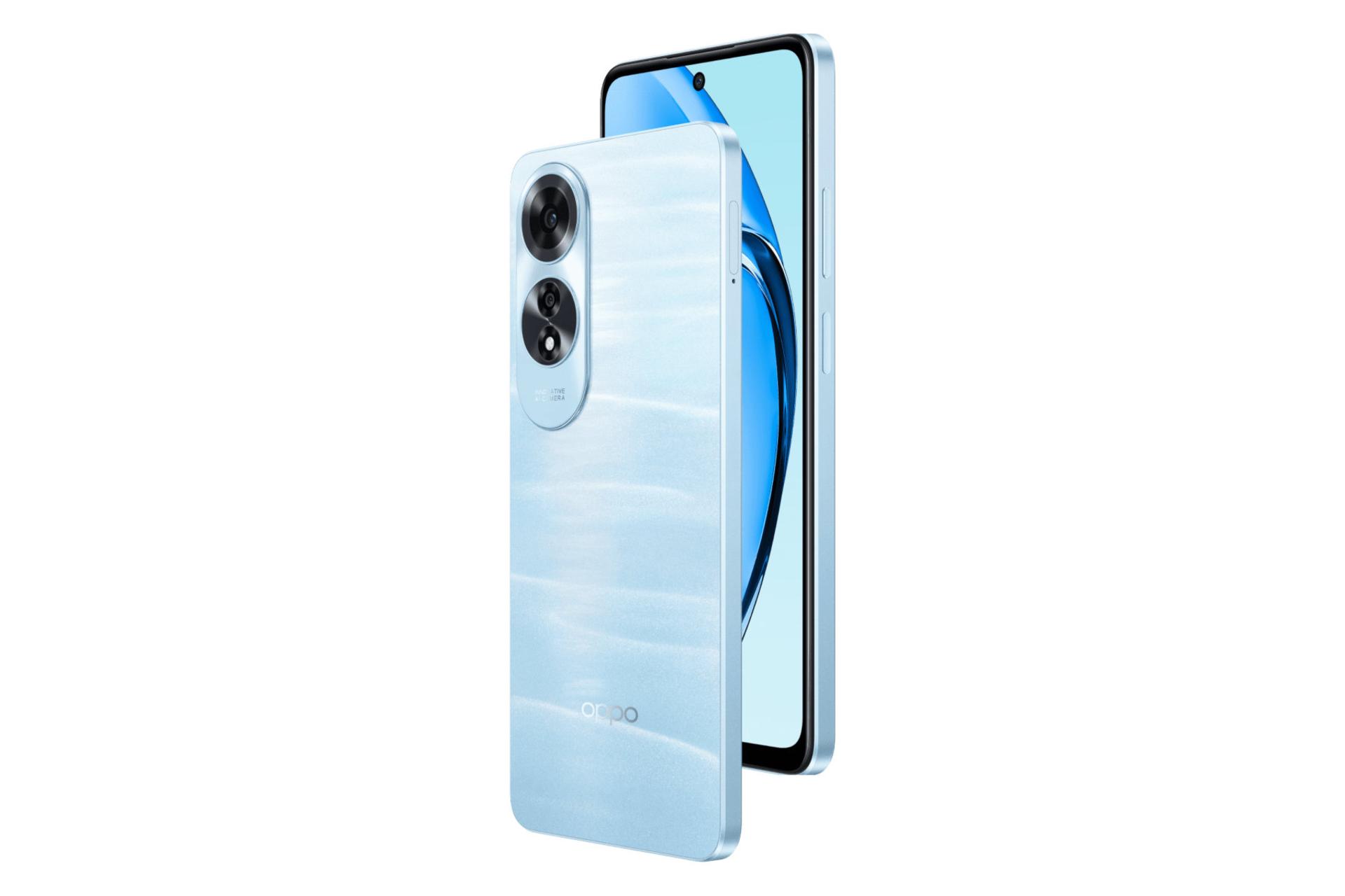 نمای جانبی گوشی موبایل اوپو Oppo A60 آبی روشن