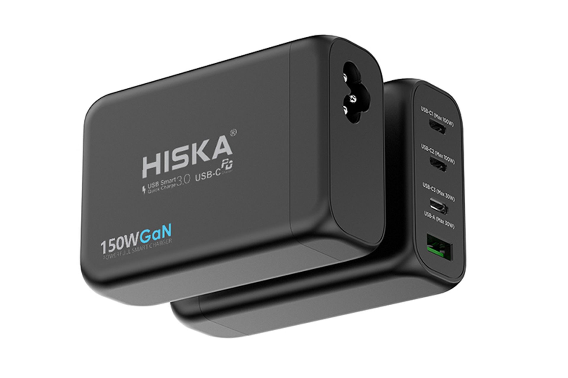 نمایی از پشت و جلو شارژر هیسکا مدل-Hiska H-138GaN