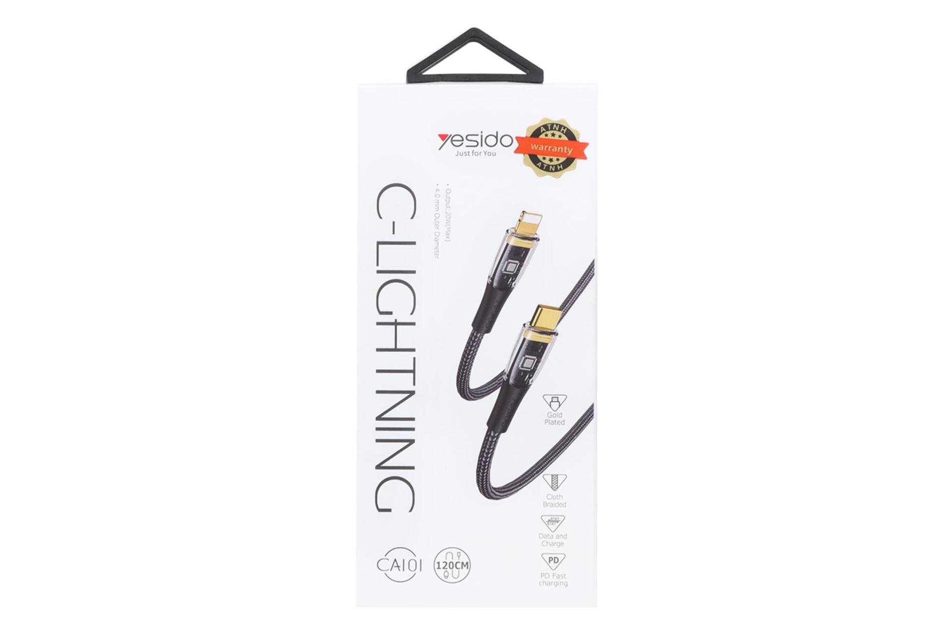 جعبه کابل شارژ USB یسیدو Type-C به Lightning مدل CA101 با طول 1.2 متر