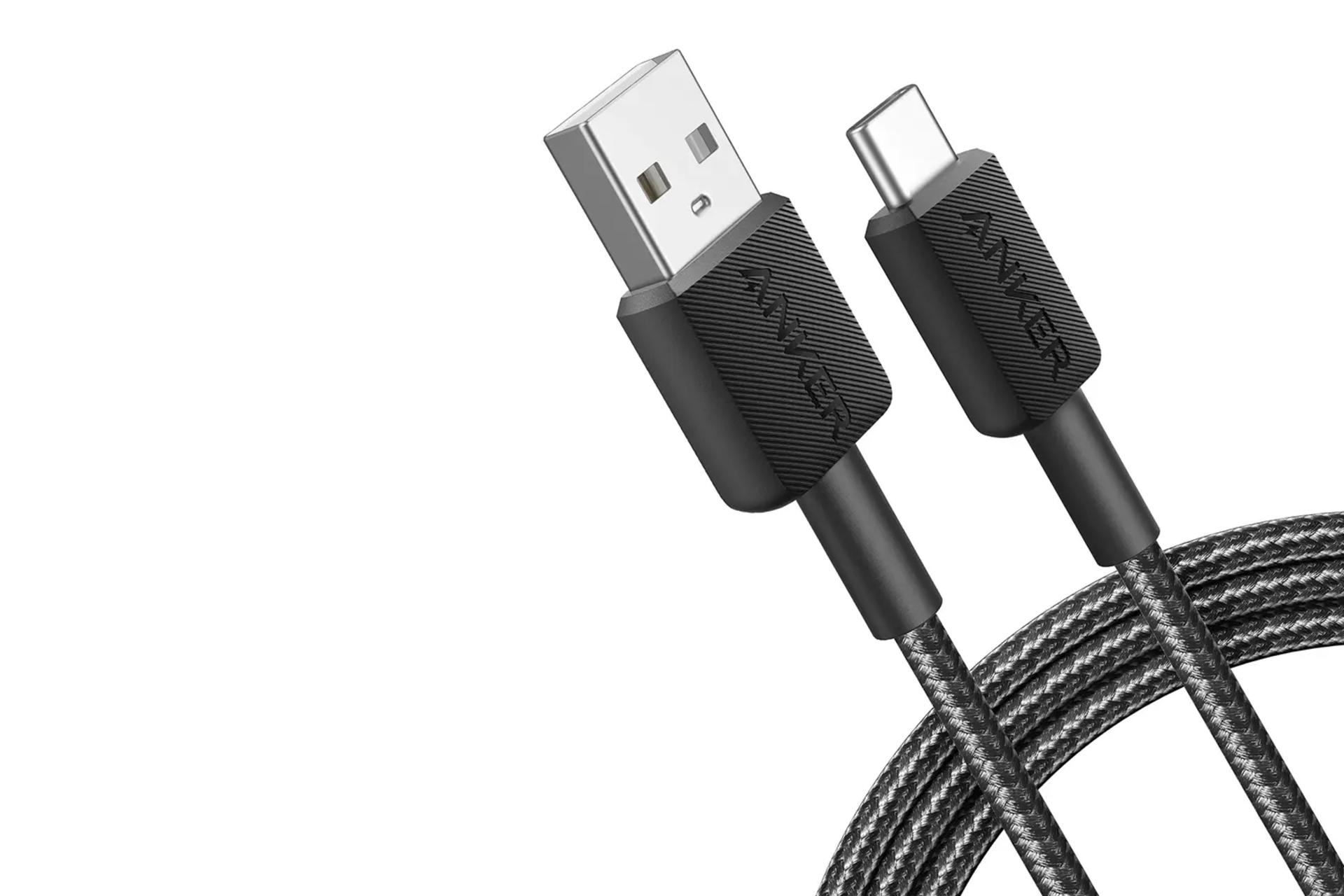 کابل شارژ USB انکر Type-A به Type-C مدل A81H6 322 با طول 1.8 متر مشکی