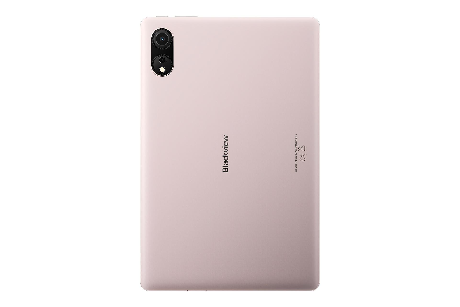 نمای پنل پشت تبلت تب 90 WiFi بلک ویو / Blackview Tab 90 WiFi با نمایش لوگو و دوربین پنل پشت رنگ صورتی روشن