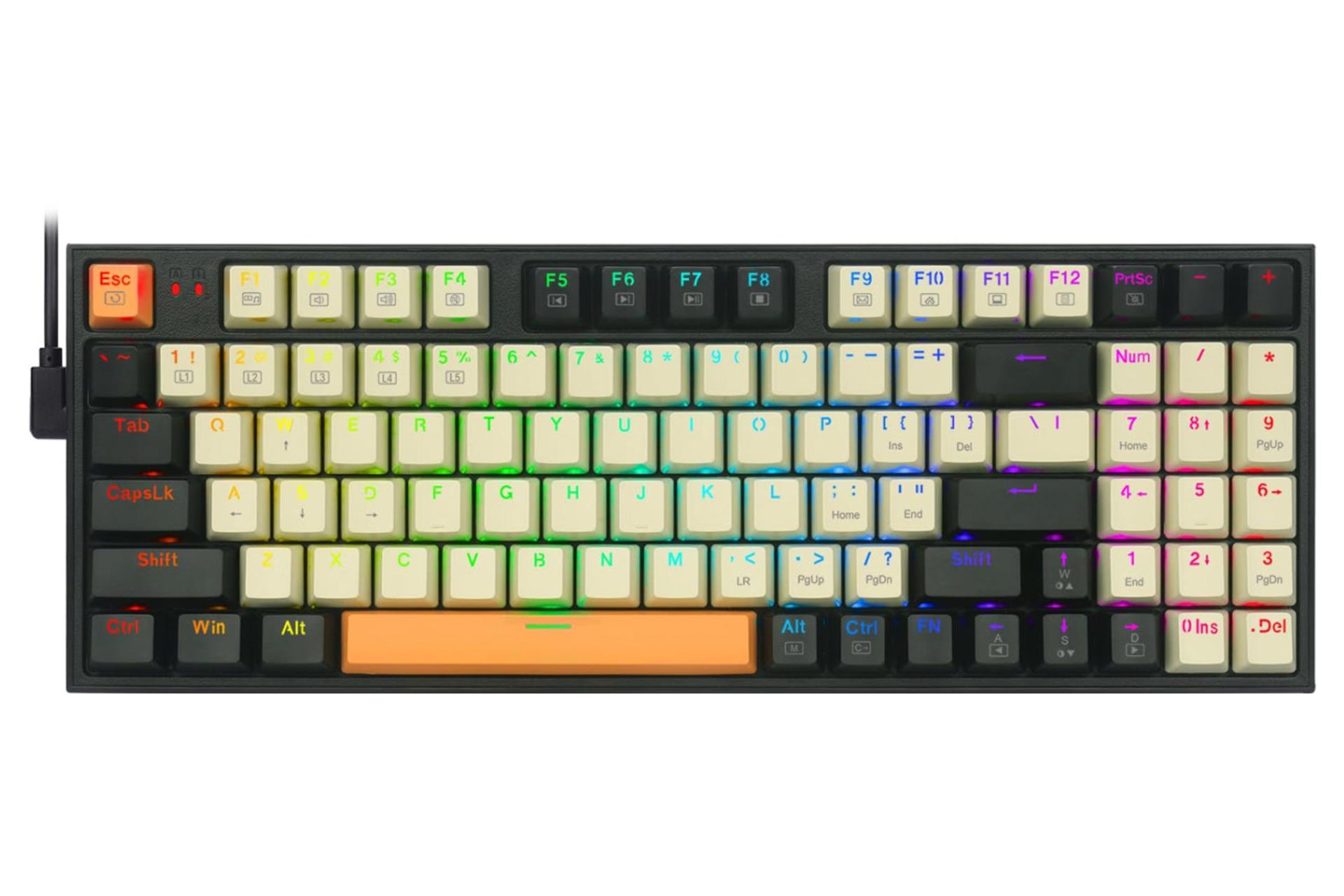 نمای بالا و دکمه های کیبورد ردراگون K643 Pro RGB