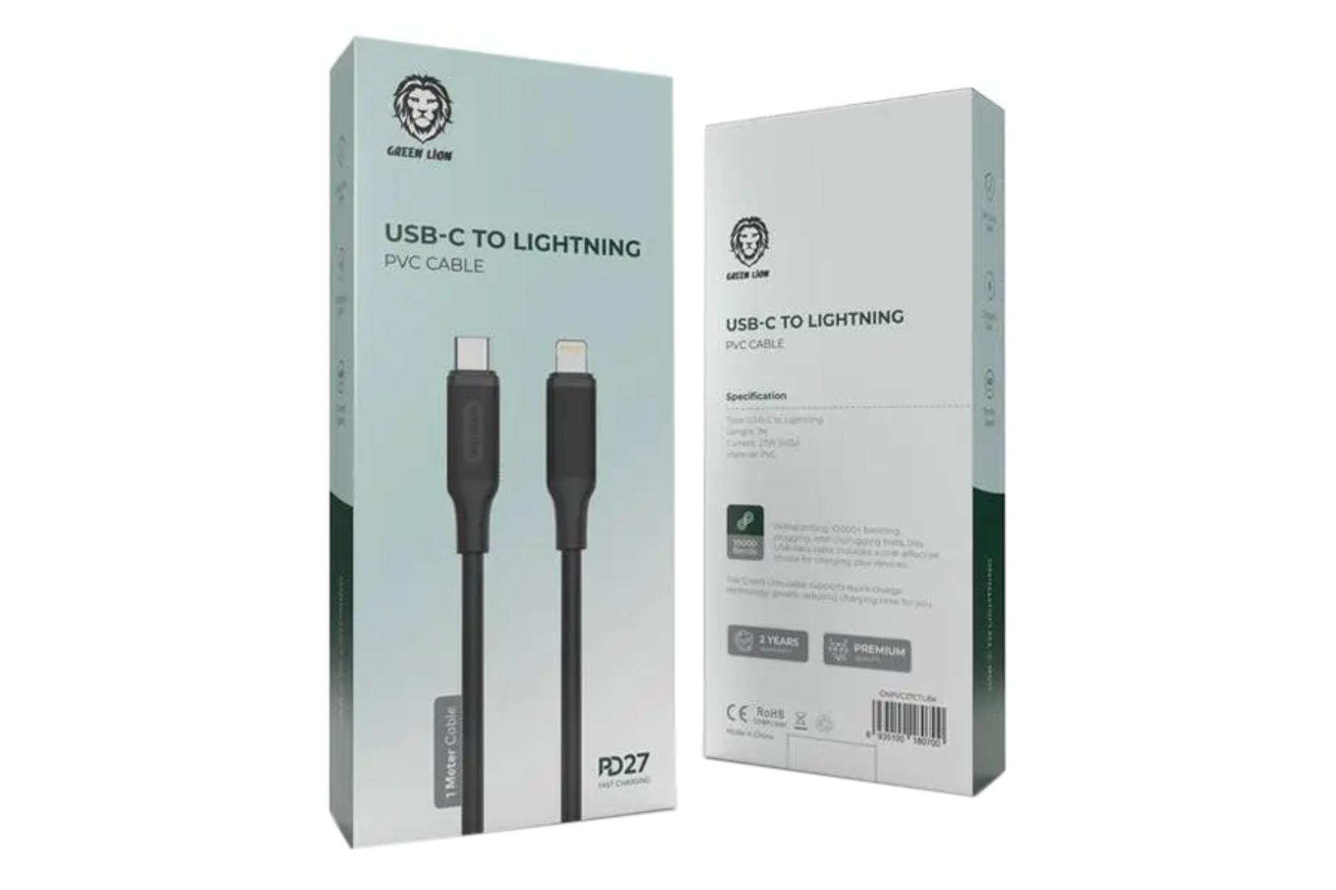 جعبه کابل شارژ USB گرین لیون Type-C به Lightning مدل PD27 PVC Cable با طول 1 متر