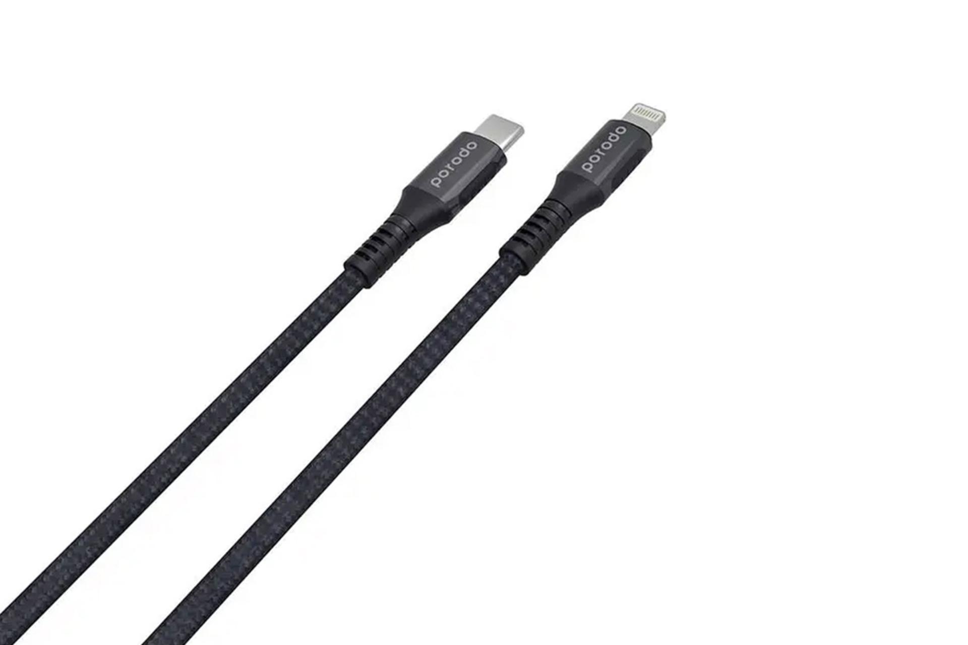 کانکتور و اتصال کابل شارژ USB پرودو Type-C به Lightning مدل Braided & Aluminum با طول 2 متر