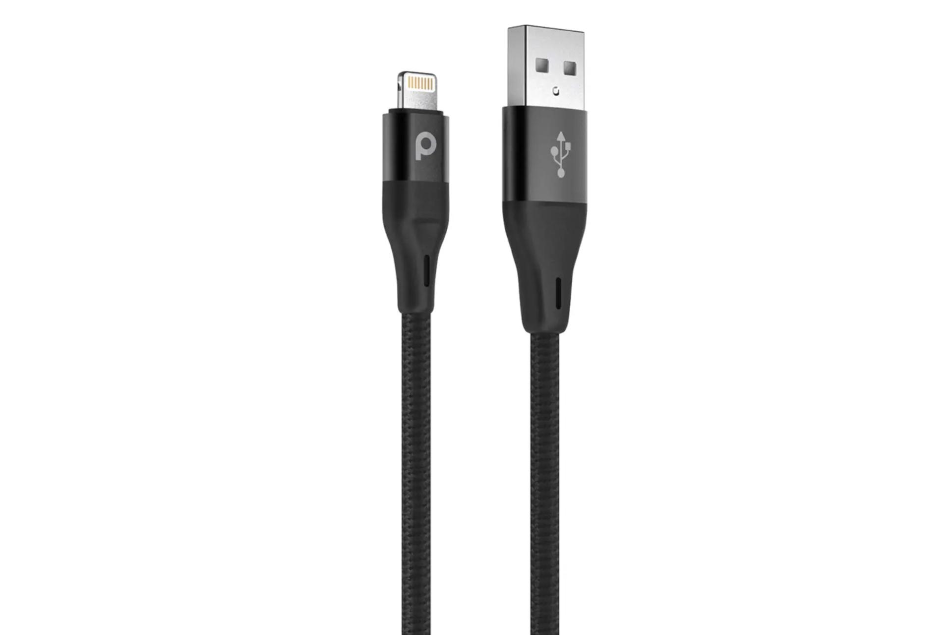 کابل شارژ USB پرودو Type-A به Lightning مدل Aluminum Braided با طول 2.2 متر مشکی