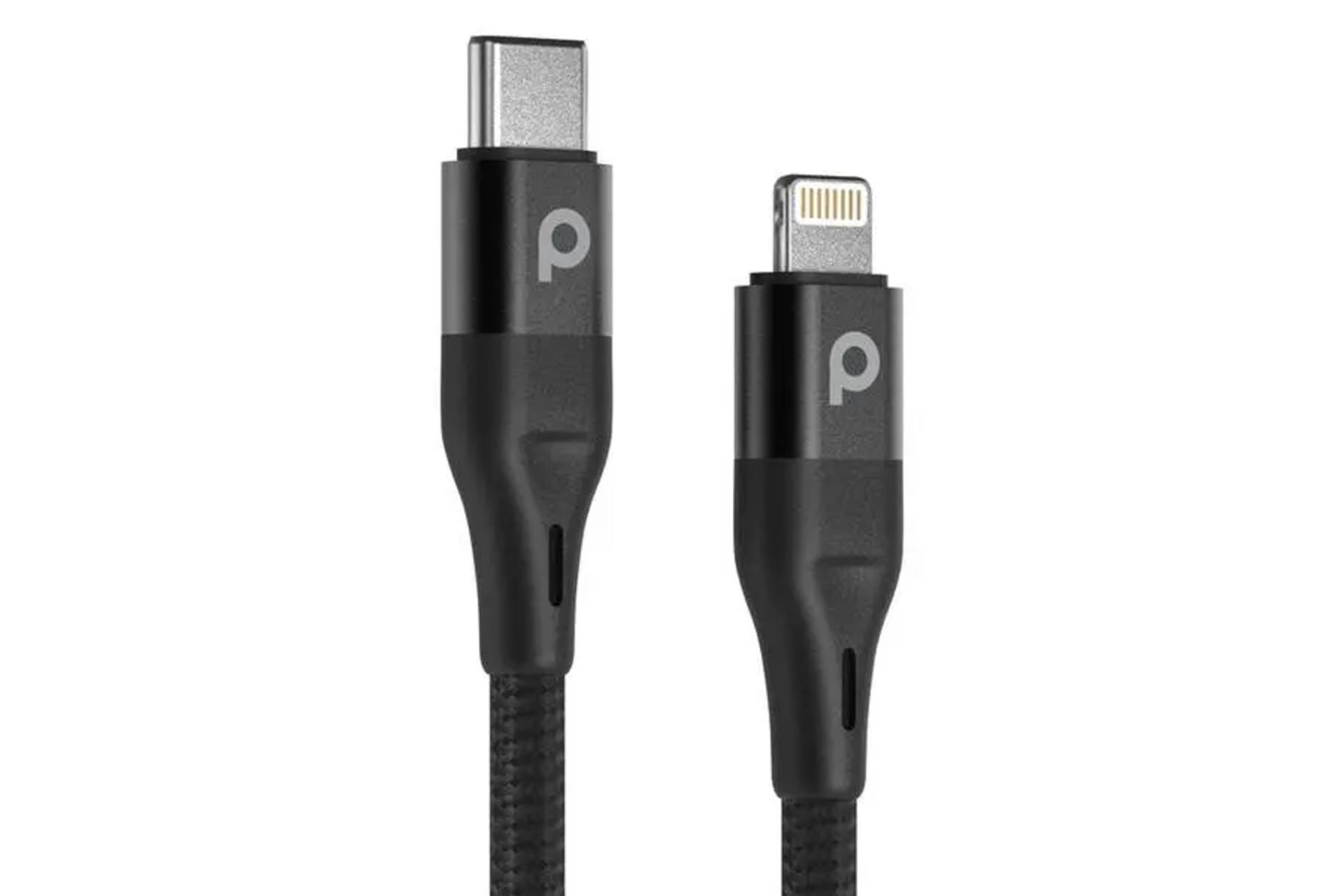 کانکتور و اتصال کابل شارژ USB پرودو Type-C به Lightning مدل Aluminum Braided با طول 0.25 متر