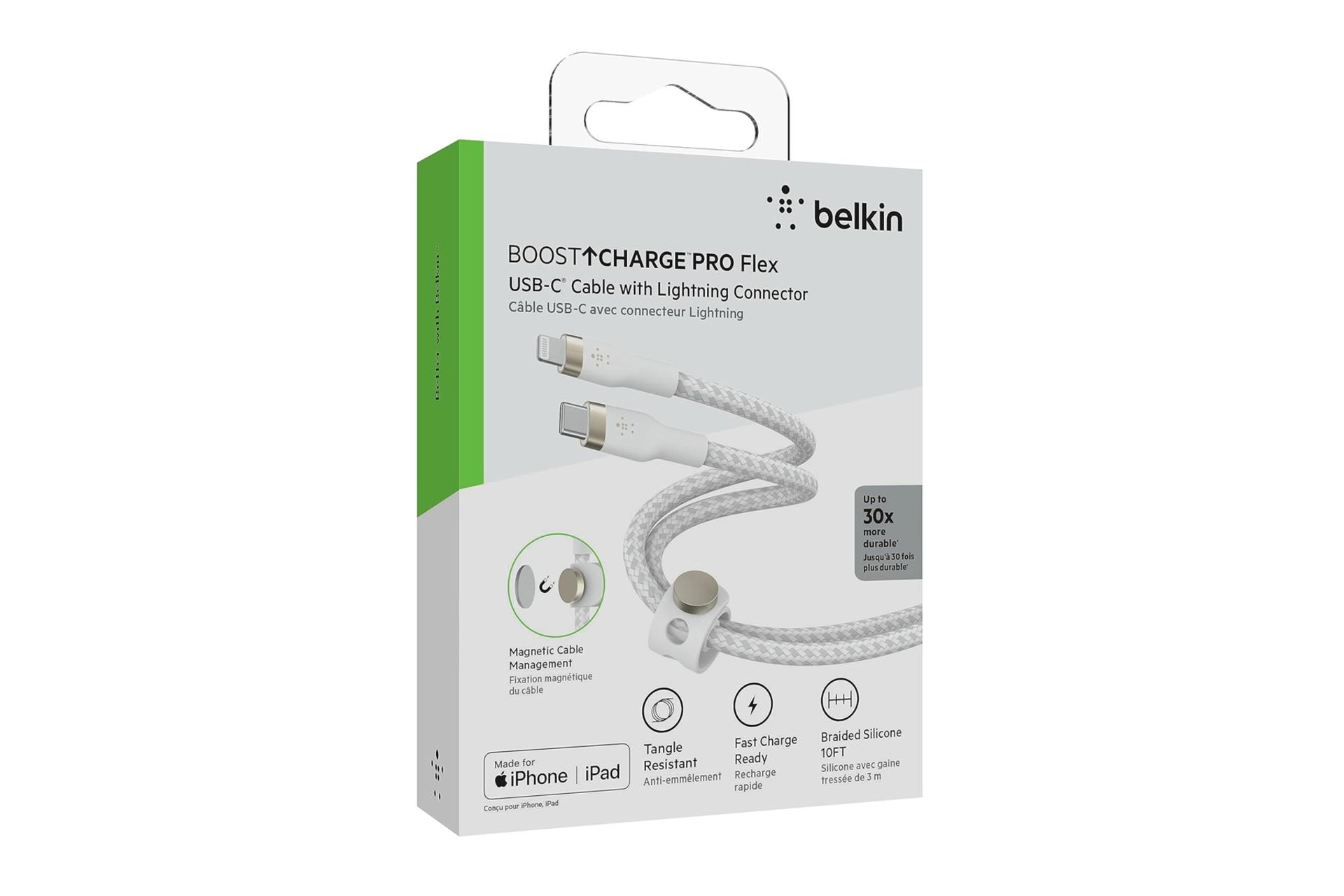 جعبه کابل شارژ USB بلکین Type-C به Lightning مدل BoostCharge Pro Flex با طول 1متر