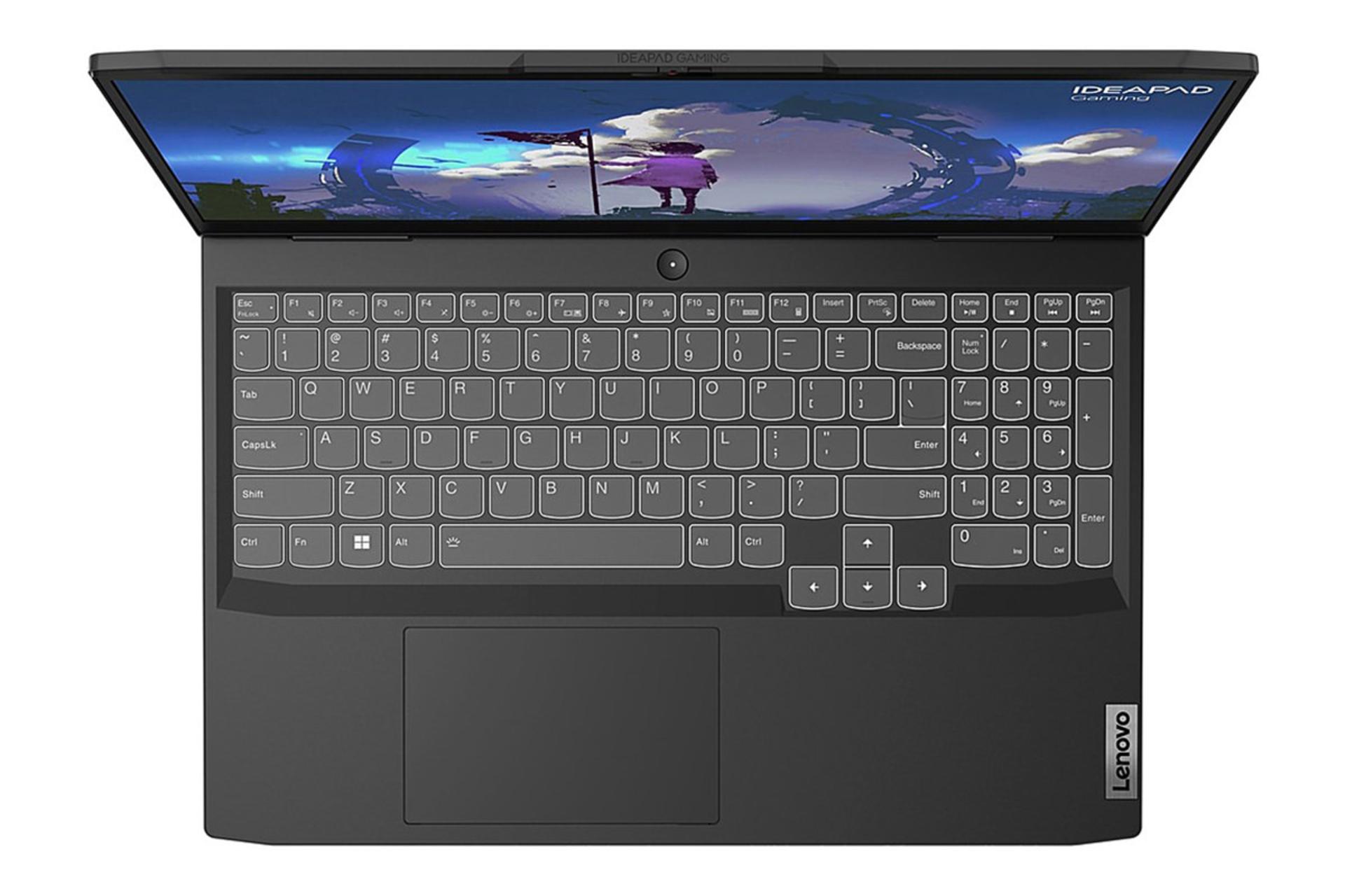 لپ تاپ لنوو Lenovo IdeaPad Gaming 3 15IAH7 نمای بالا و کیبورد