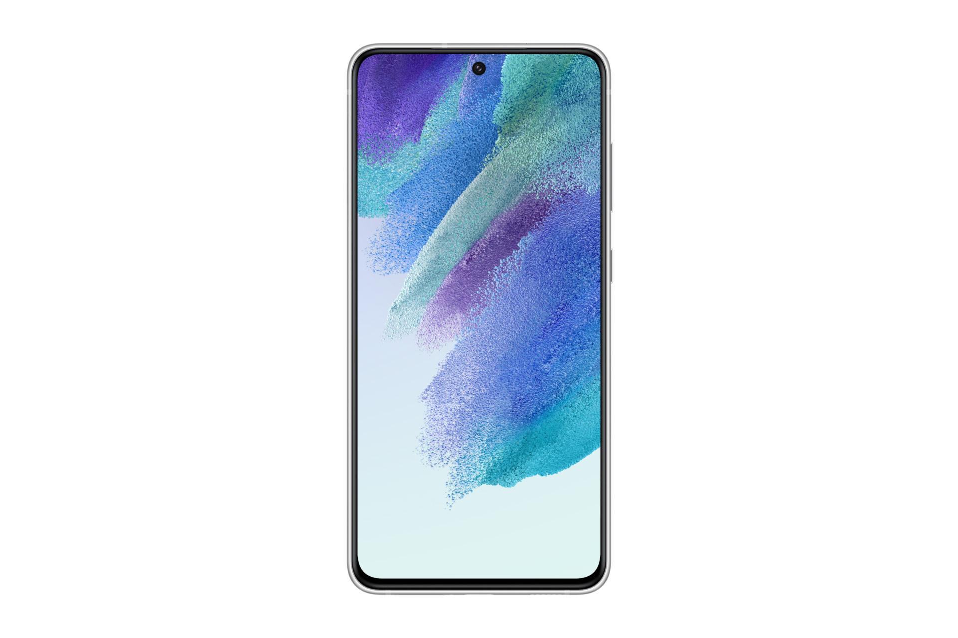 نمای رو به روی Samsung Galaxy S21 FE 5G / گوشی موبایل گلکسی اس 21 اف ای سامسونگ 5G با نمایش دوربین سلفی و حاشیه های نمایشگر