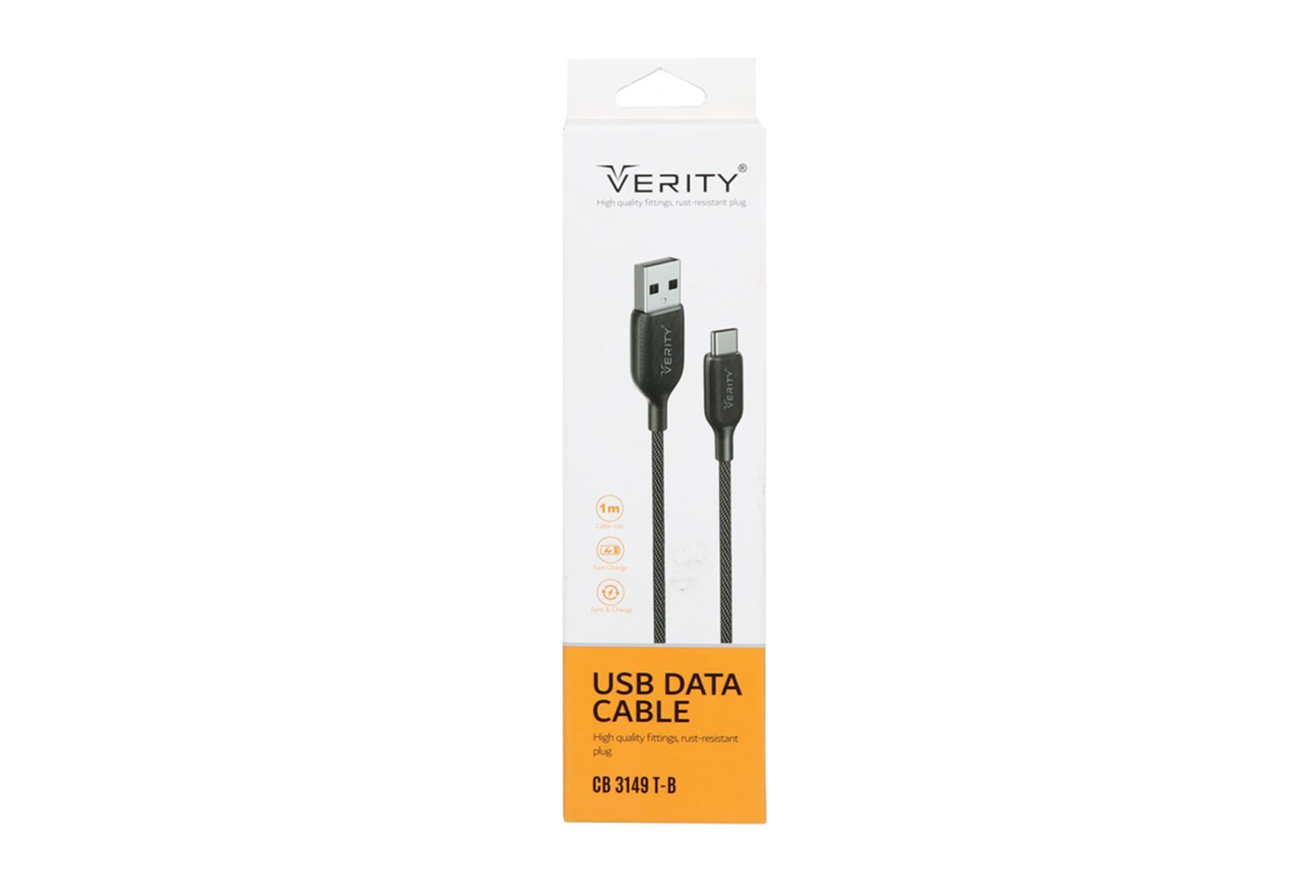 جعبه کابل شارژ USB وریتی Type-A به Type-C مدل CB 3149 T-B با طول 1 متر