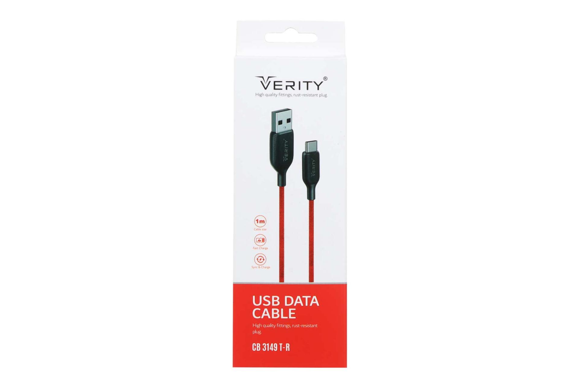 جعبه کابل شارژ USB وریتی Type-A به Type-C مدل CB 3149 T-R با طول 1 متر