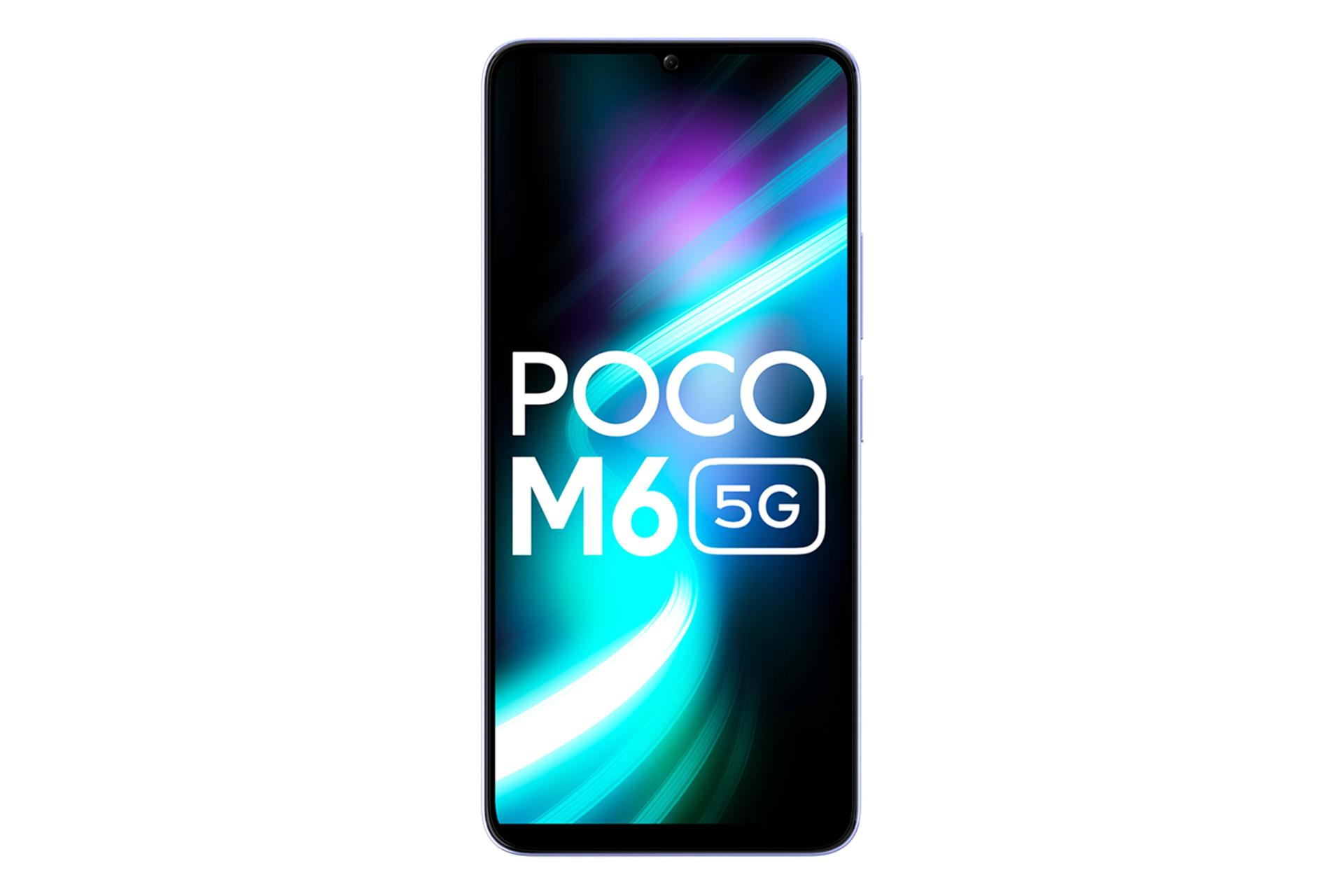 نمای رو به روی گوشی موبایل پوکو M6 شیائومی / Xiaomi Poco M6 با نمایش دوربین سلفی و حاشیه های نمایشگر