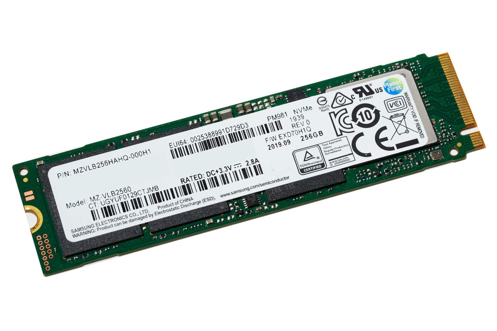 ابعاد و اندازه اس اس دی سامسونگ PM981 NVMe M.2 ظرفیت 256 گیگابایت