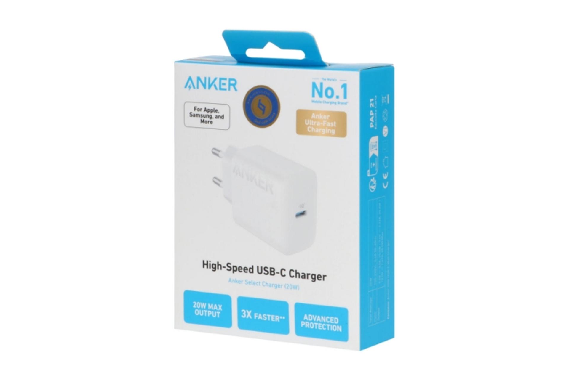 نمای روبه روی بسته بندی شارژر انکر مدل-Anker A2347