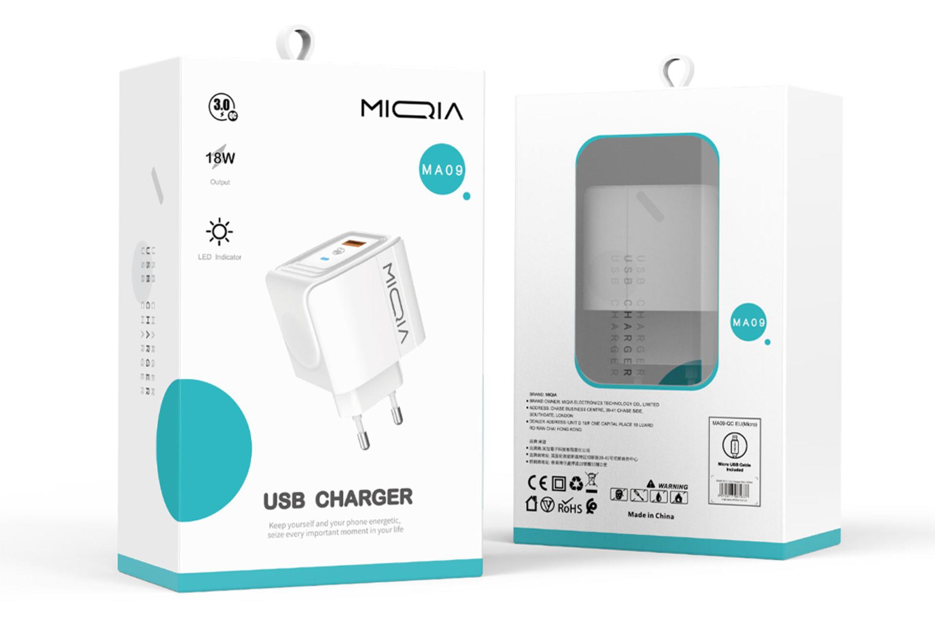 نمای بسته بندی شارژر میکیا مدل-Miqia MA09QC-EU