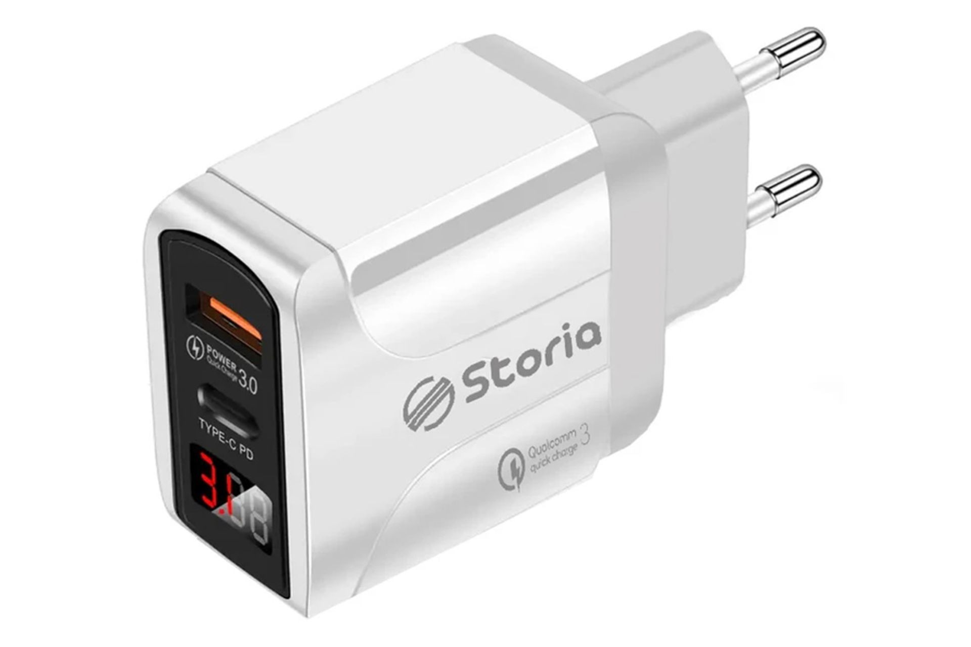 نمای پورت های شارژر استوریا مدل سفید -Storia ST-BC01