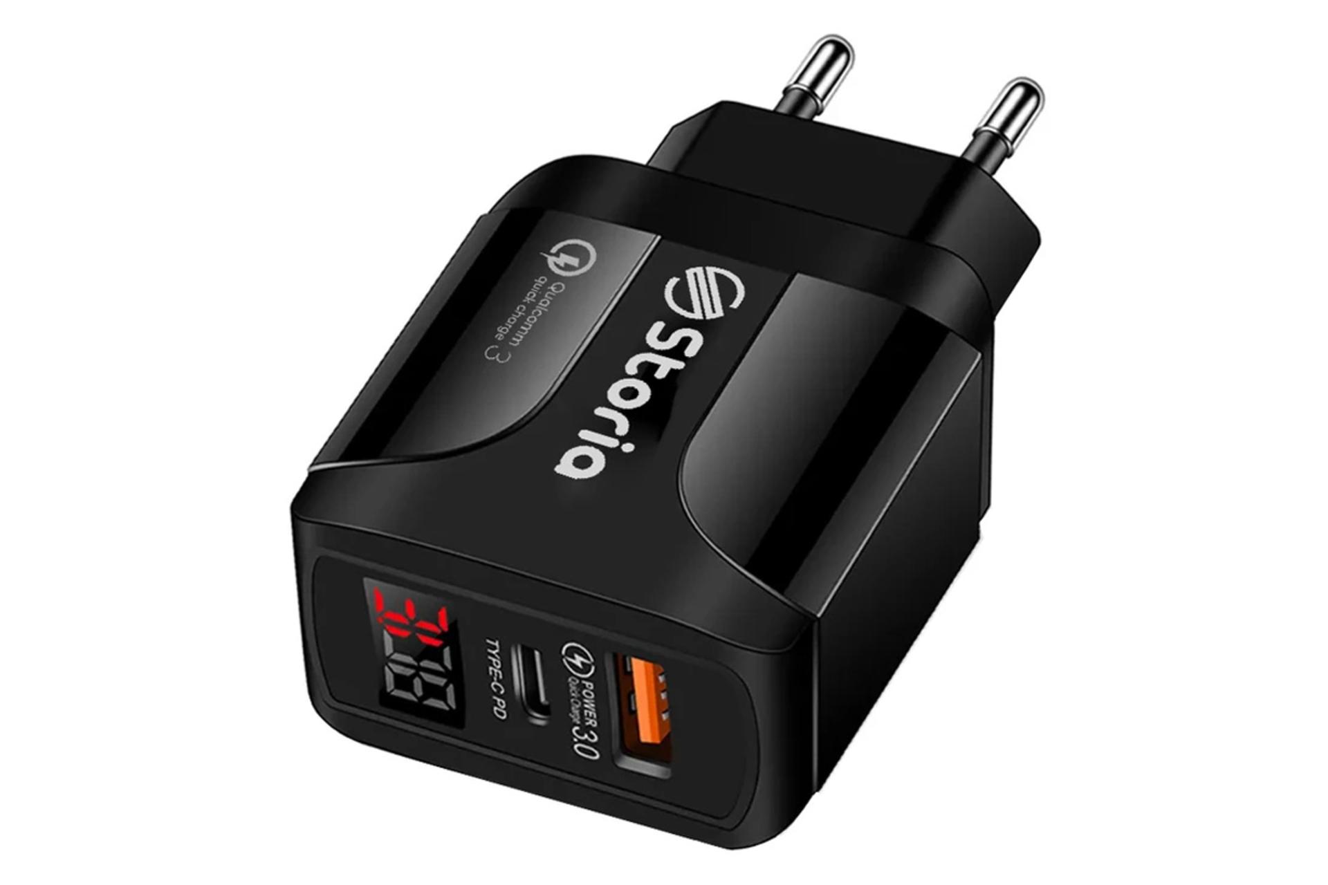 نمای پورت های شارژر استوریا مدل مشکی -Storia ST-BC01