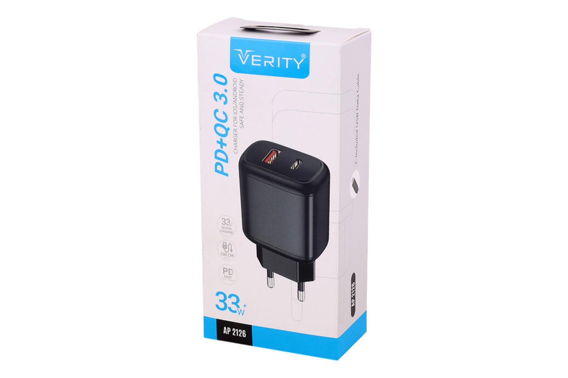 نمای بسته بندی شارژر دیواری وریتی مدل-Verity AP2126