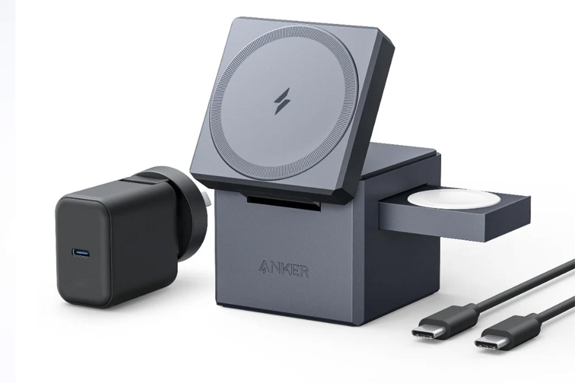 نمای اقلام همراه شارژر مکعبی انکر مدل-Anker MagSafe 3-in-1 Y1811