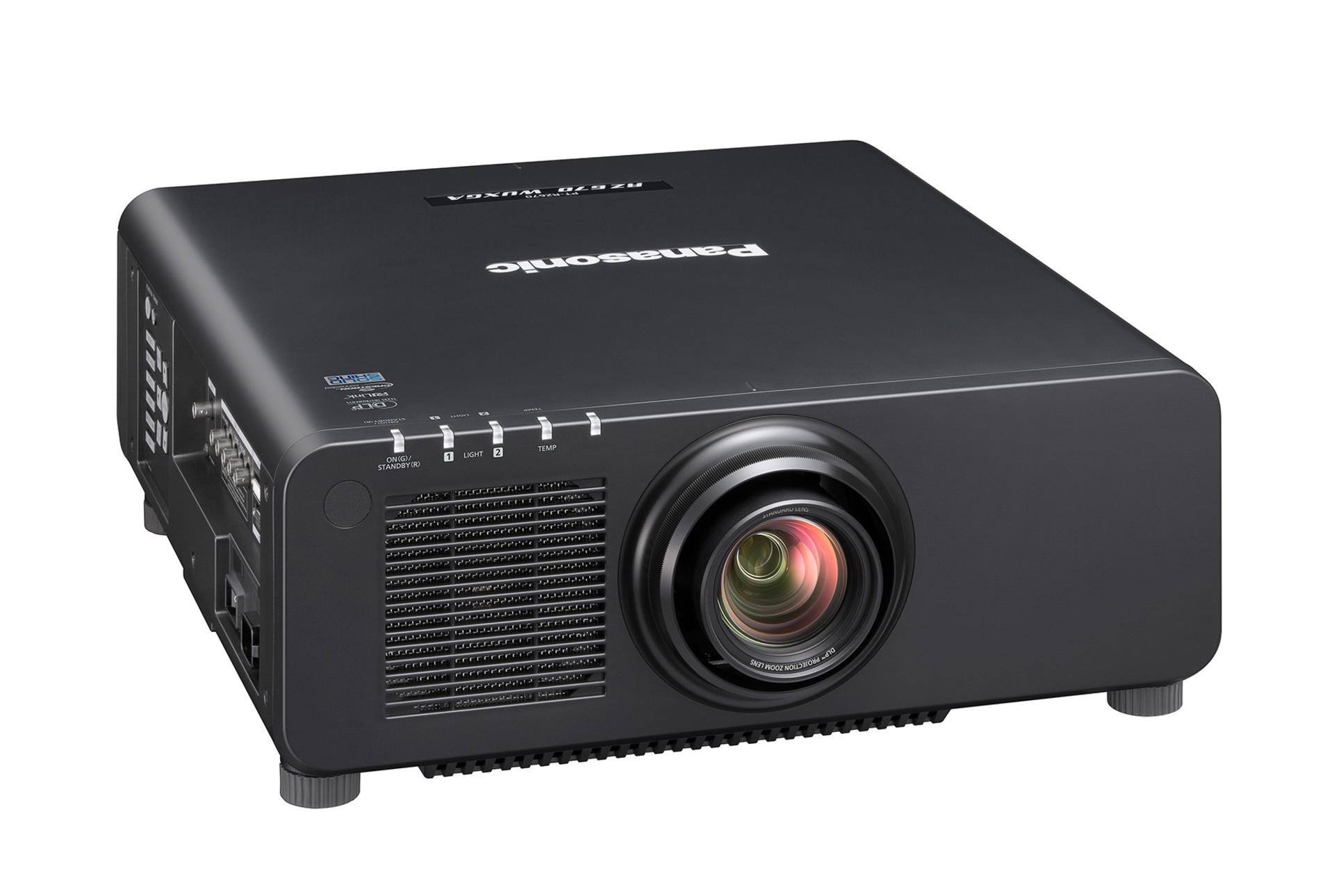 ویدیو پروژکتور پاناسونیک Panasonic PT-RZ670 نمای جلو و چپ رنگ مشکی