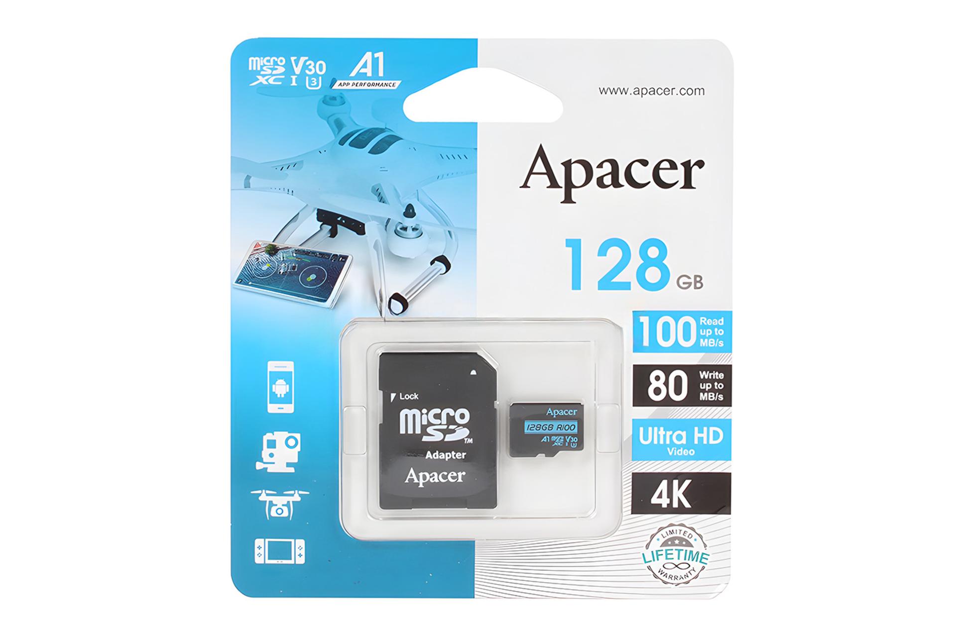 جعبه کارت حافظه اپیسر Apacer microSDXC Class 10 UHS-I U3 128GB