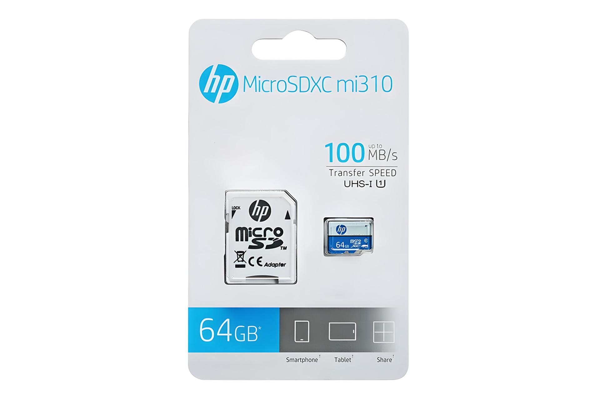 جعبه کارت حافظه اچ پی HP mi310  microSDXC Class 10 UHS-I U1 64GB