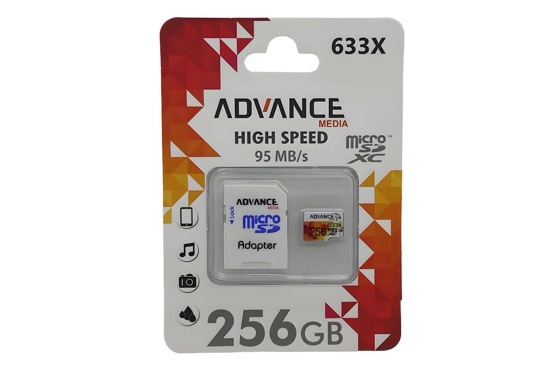 جعبه کارت حافظه ادونس مدیا Advance Media 633X microSDXC Class 10 UHS-I U3 256GB