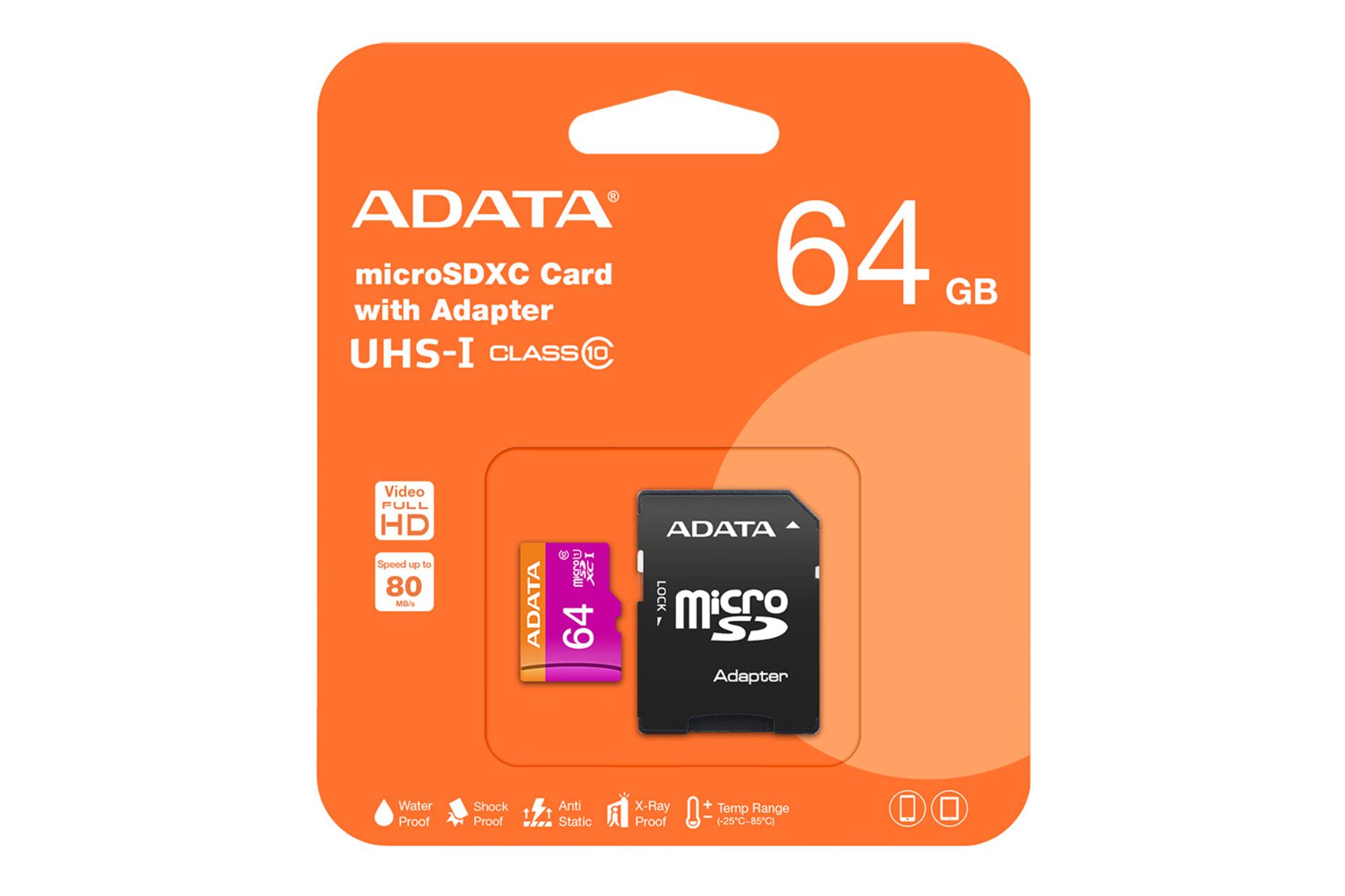 جعبه کارت حافظه ای دیتا ADATA Premier microSDXC Class 10 UHS-I U1 64GB