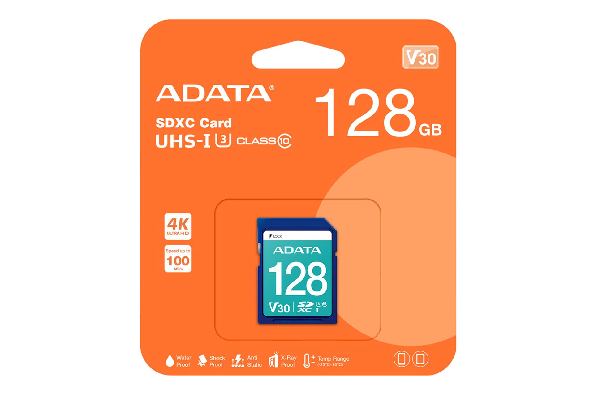 جعبه کارت حافظه ای دیتا ADATA Premier Pro SDXC Class 10 UHS-I U3 128GB