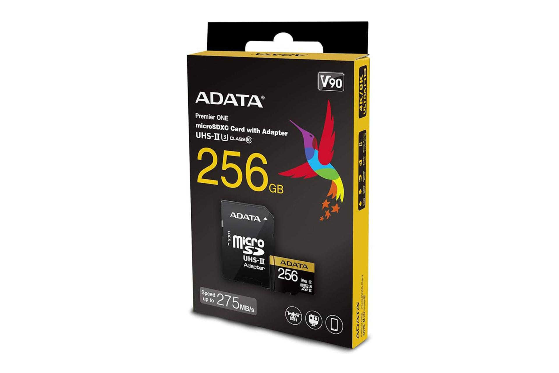 جعبه کارت حافظه ای دیتا ADATA Premier ONE V90 microSDXC Class 10 UHS-II U3 256GB