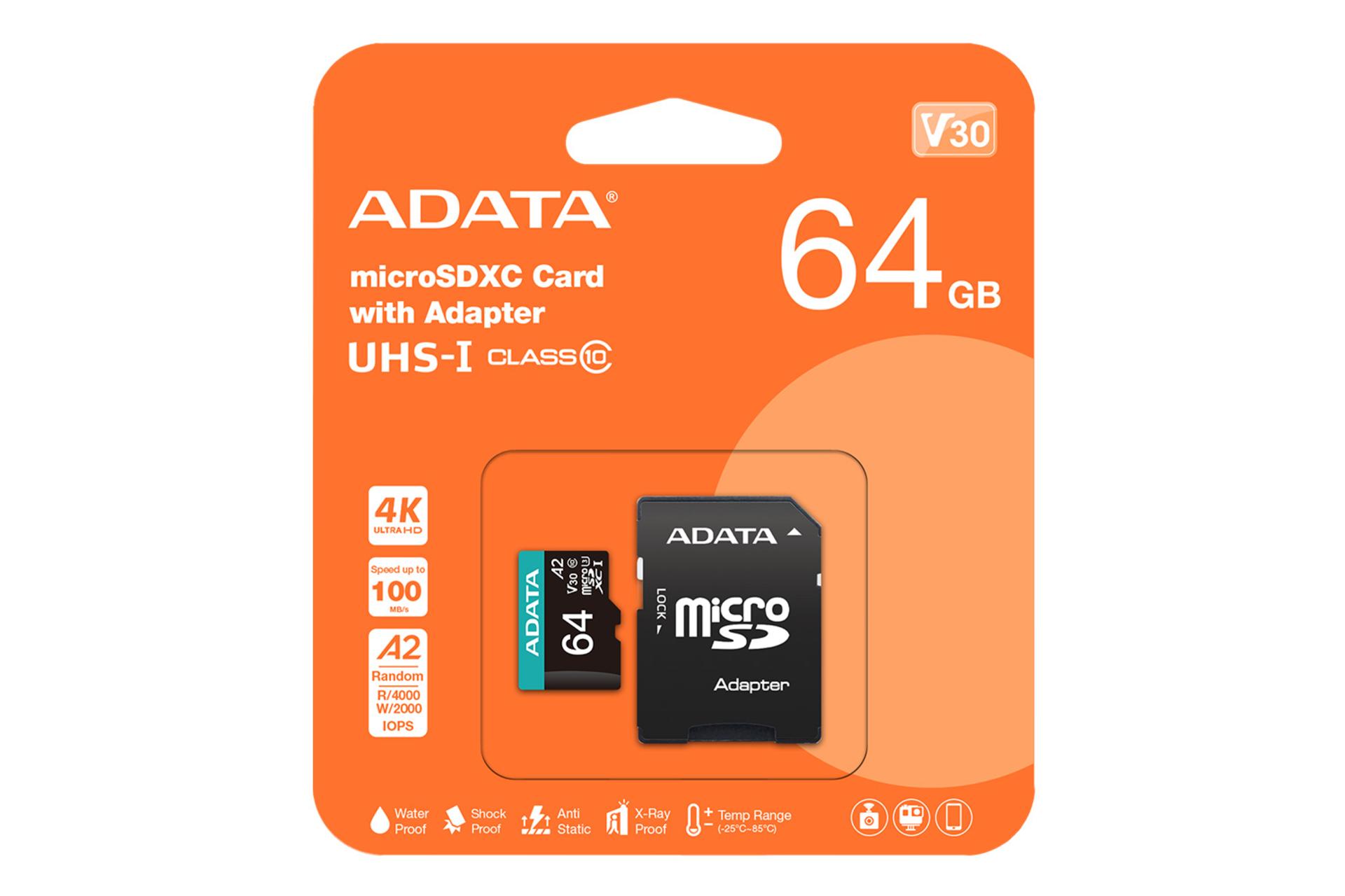 جعبه کارت حافظه ای دیتا ADATA Premier Pro microSDXC Class 10 UHS-I U3 64GB