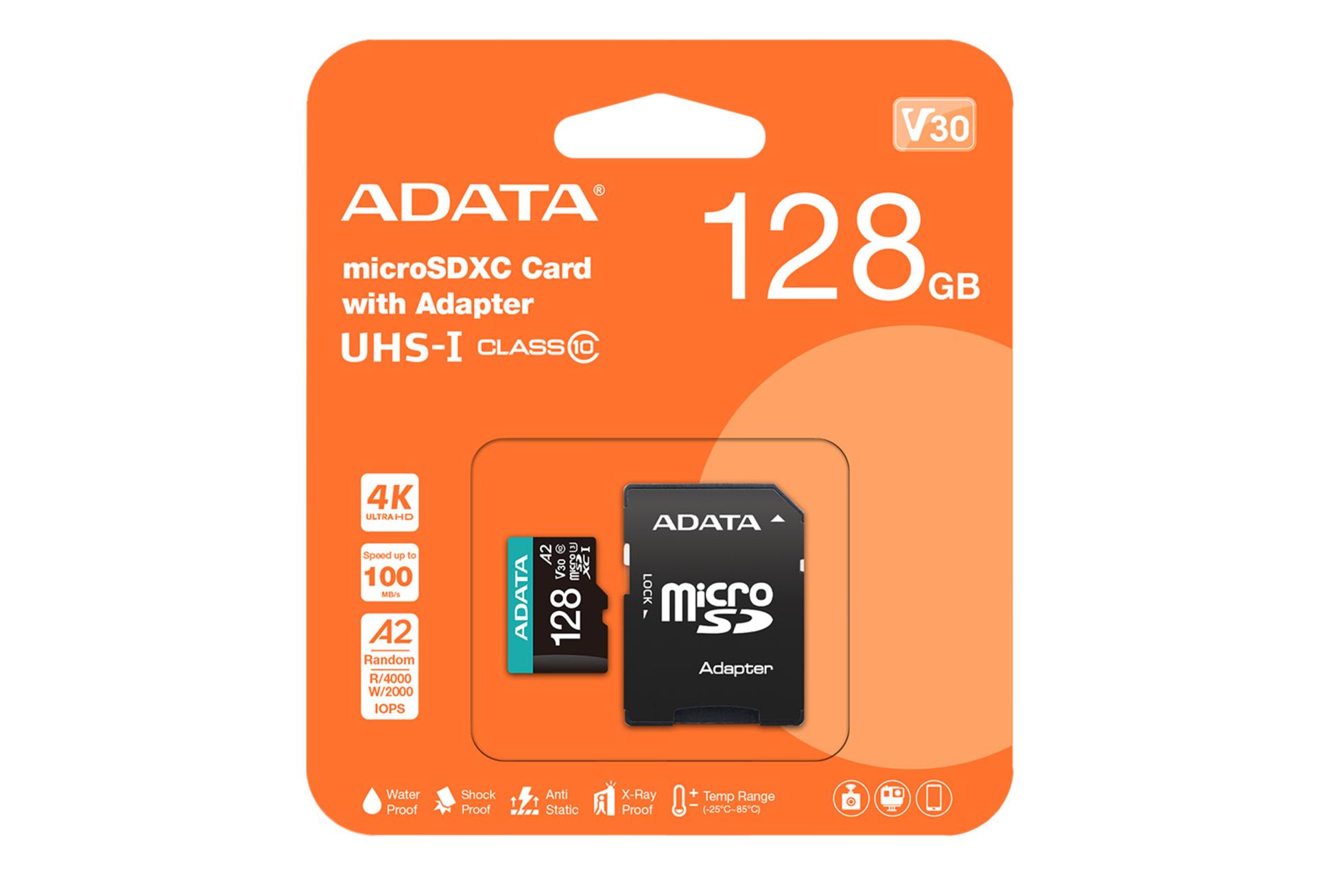 جعبه کارت حافظه ای دیتا ADATA Premier Pro microSDXC Class 10 UHS-I U3 128GB