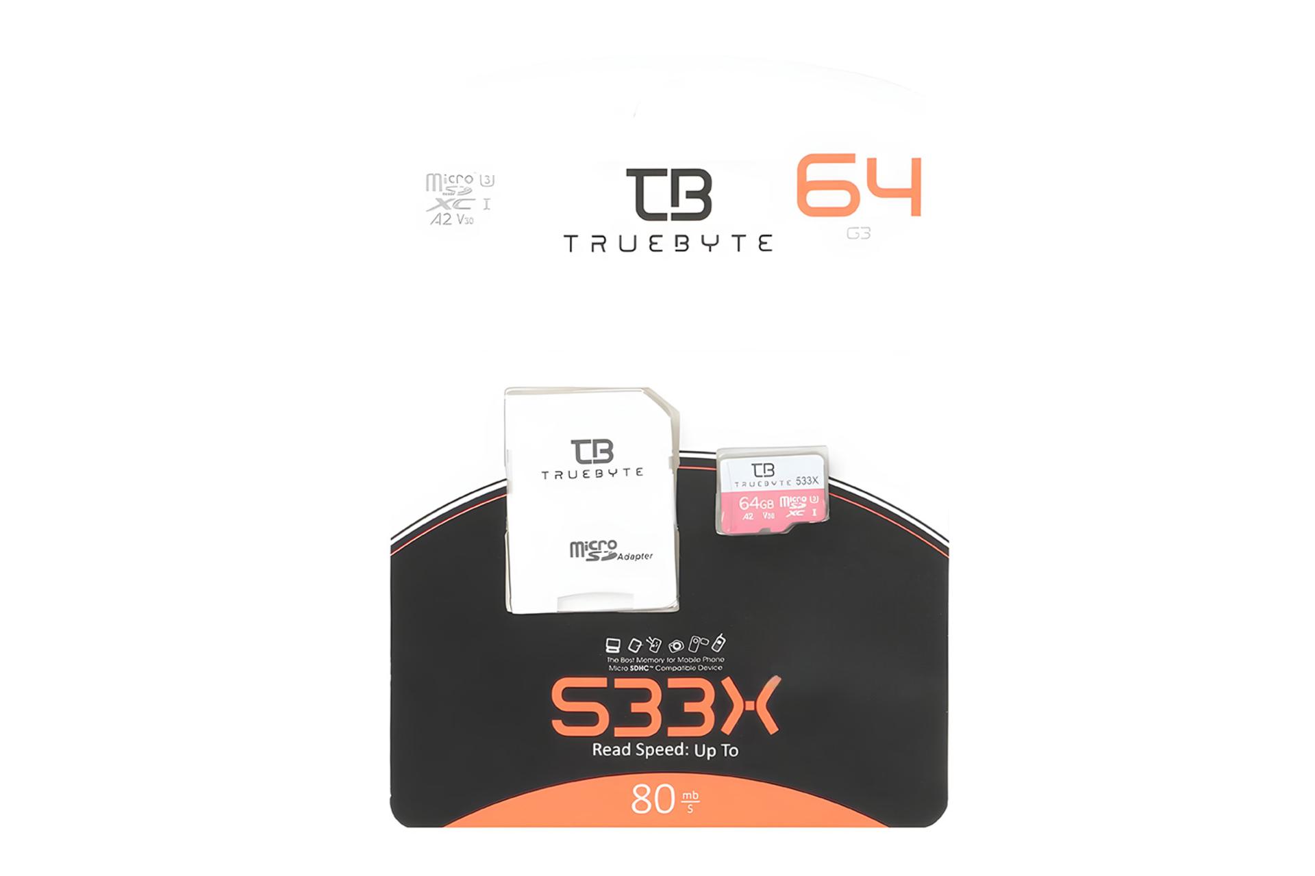 جعبه کارت حافظه تروبایت TRUEBYTE 533X microSDXC Class 10 UHS-I U3 64GB