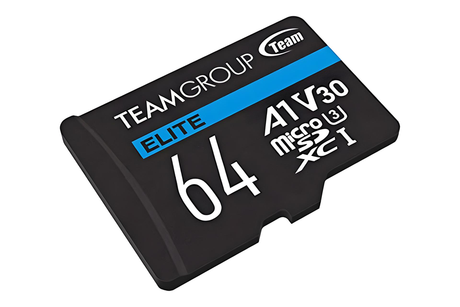 نمای کناری کارت حافظه تیم گروپ TEAMGROUP Elite microSDXC Class 10 UHS-I U3 64GB 90MBps