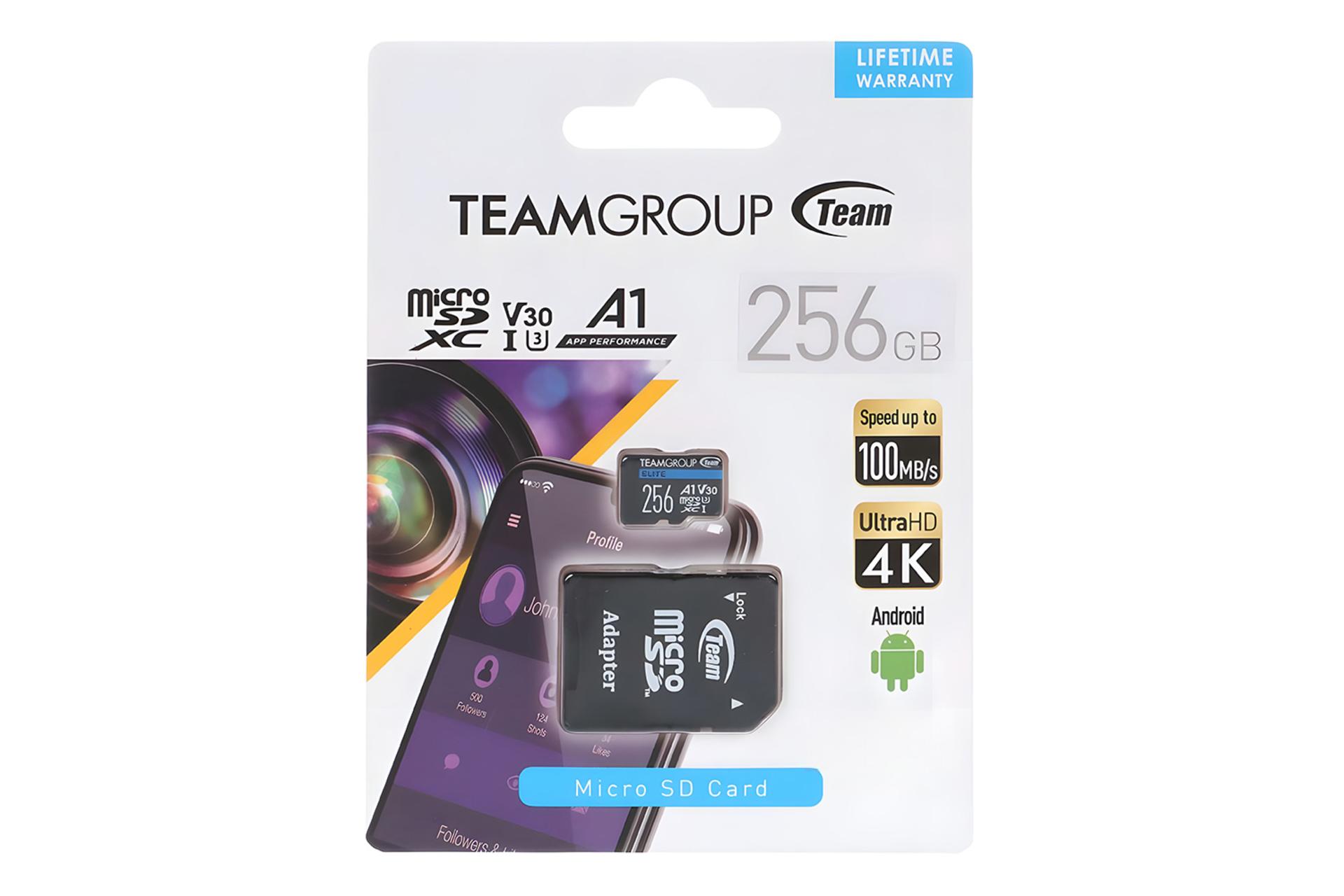 جعبه کارت حافظه تیم گروپ TEAMGROUP Elite microSDXC Class 10 UHS-I U3 256GB