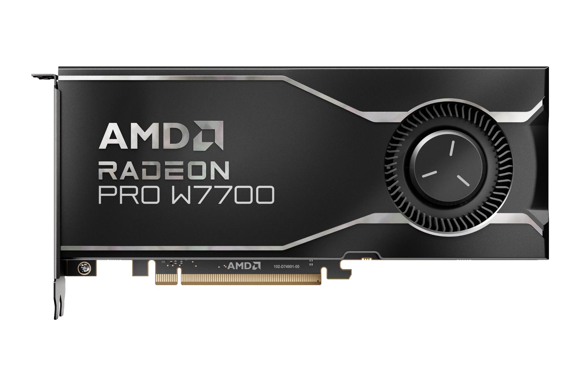 مرجع متخصصين ايران نماي رو به روي كارت گرافيك AMD رادئون پرو W7700 با نمايش لوگو و فن كارت