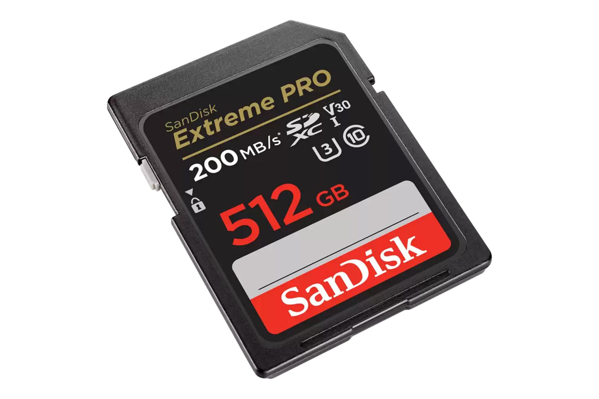 نمای کناری کارت حافظه سن‌دیسک SanDisk Extreme PRO SDXC Class 10 UHS-I U3 512GB 200MBps