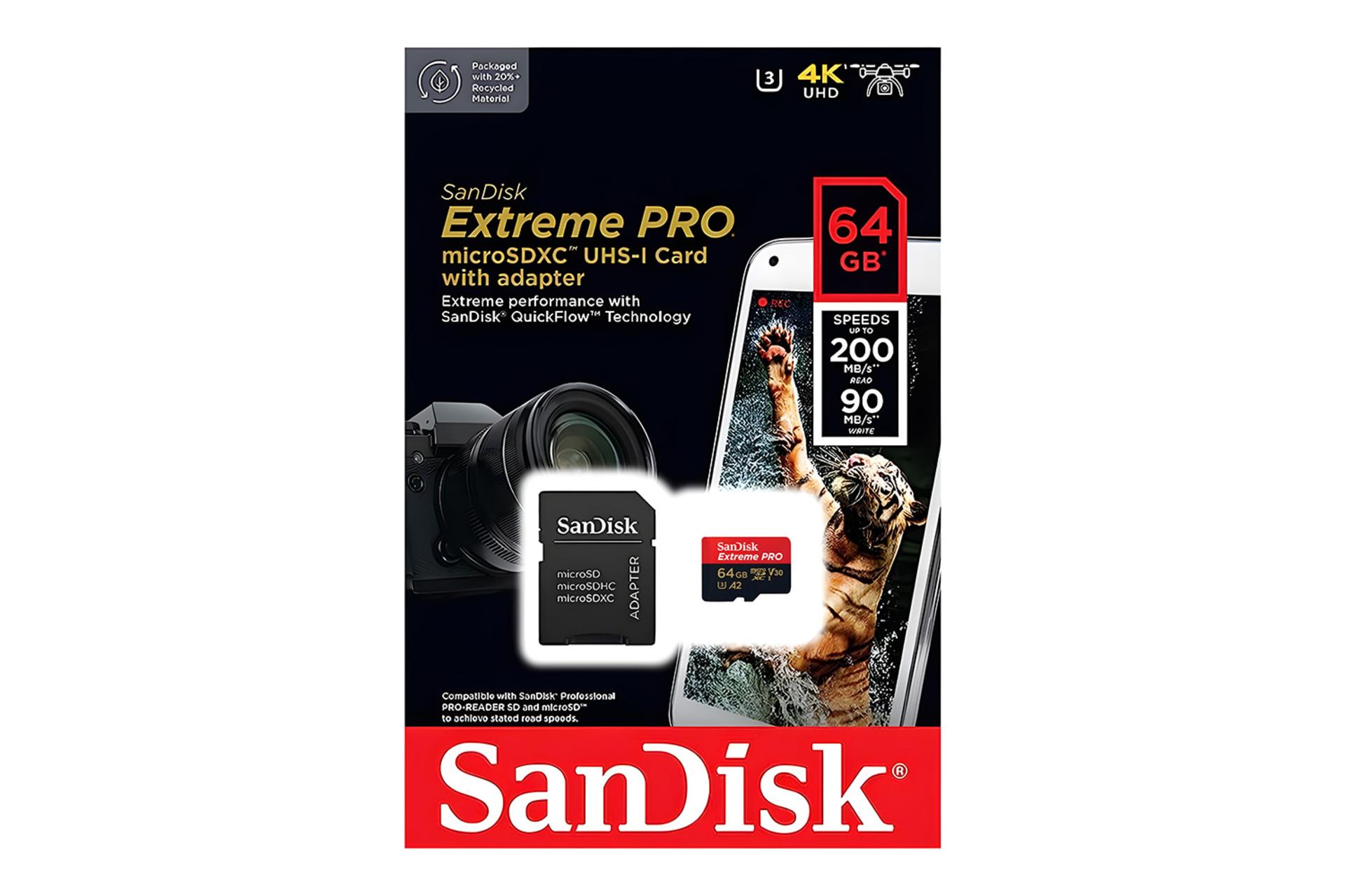 جعبه کارت حافظه سن‌دیسک SanDisk Extreme PRO microSDXC Class 10 UHS-I U3 64GB 200MBps