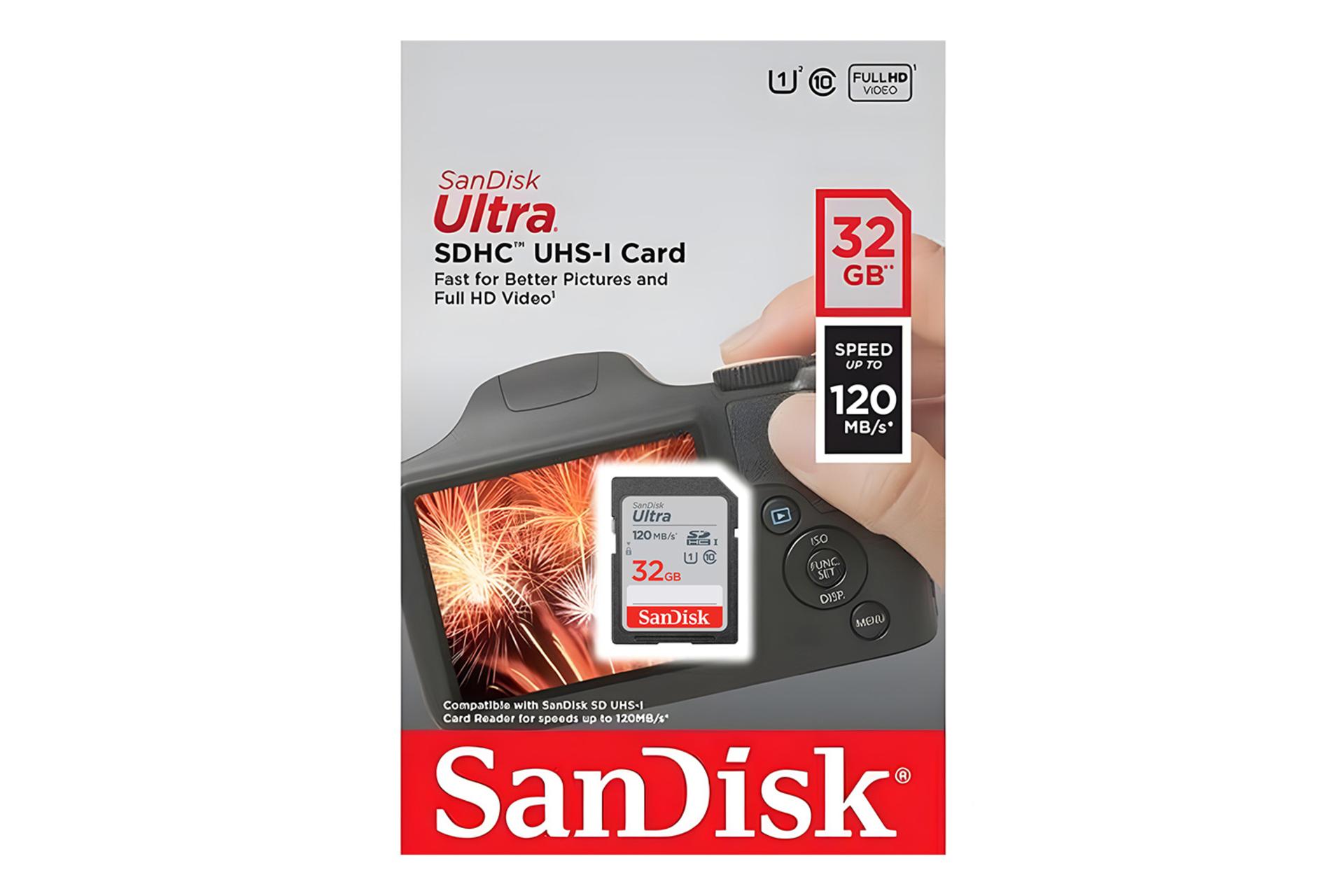 جعبه کارت حافظه سن‌دیسک SanDisk Ultra SDHC Class 10 UHS-I U1 32GB 120MBps